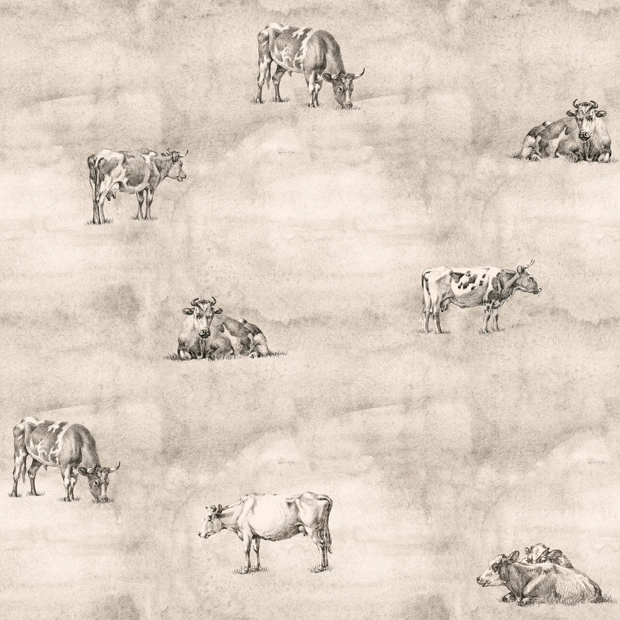 Pattern of vintage cows on a beige background