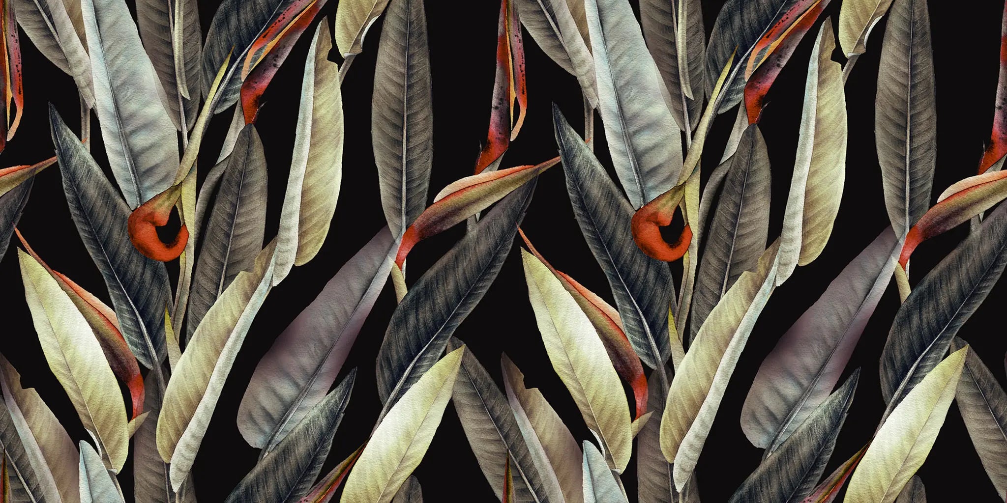 Pattern of leaves on a black background