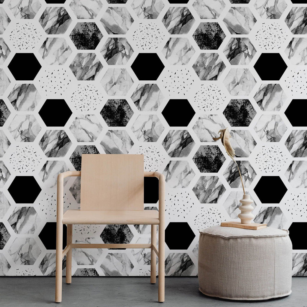 Watercolor Hexagons Wallpaper - DeccoPrint