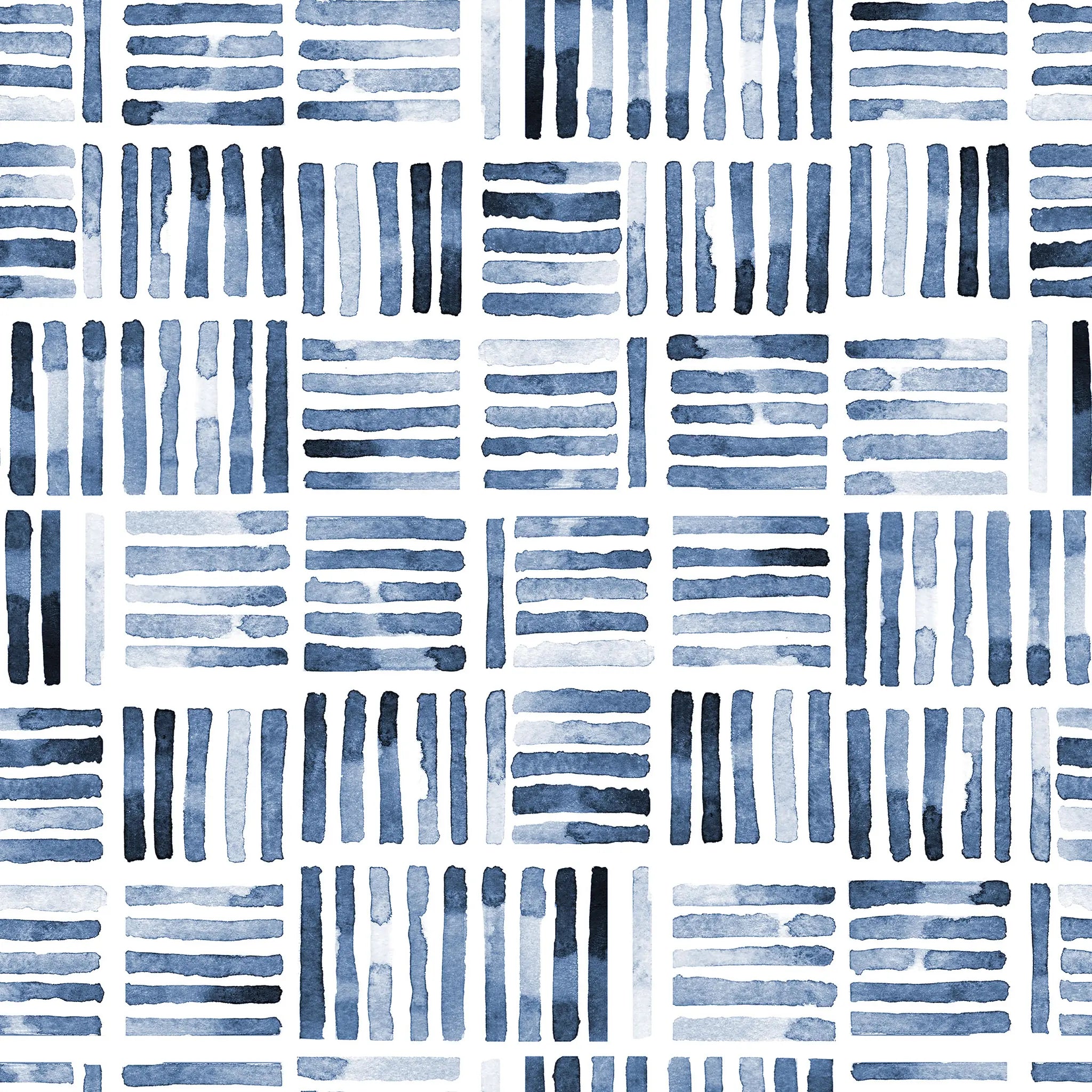 Pattern of blue watercolor stripes on a white background
