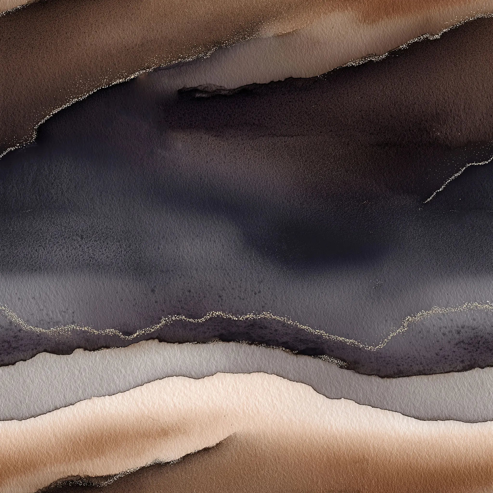 Stack of abstract watercolor waves in various brown and black tones.