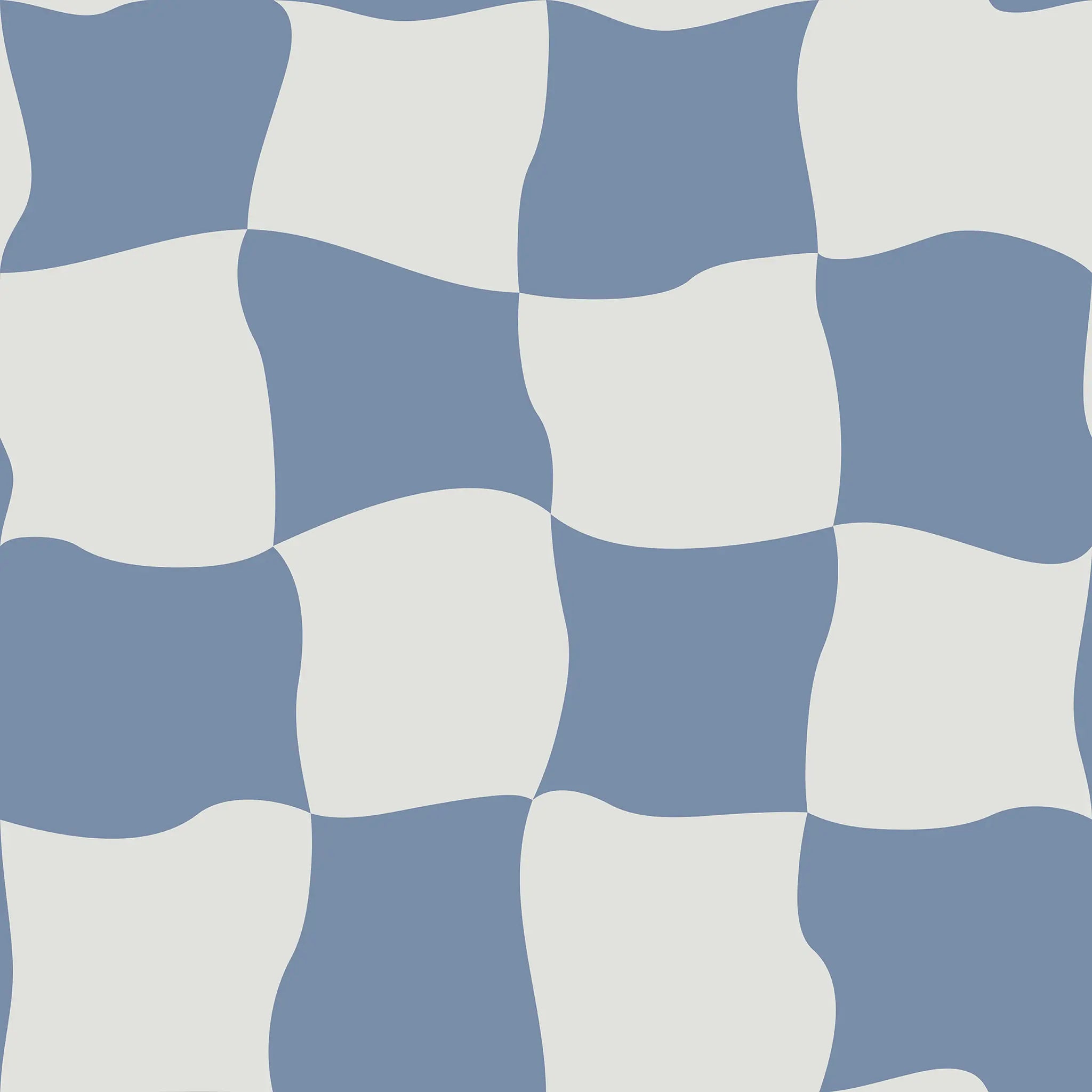 Checkered pattern with blue and white wavy squares