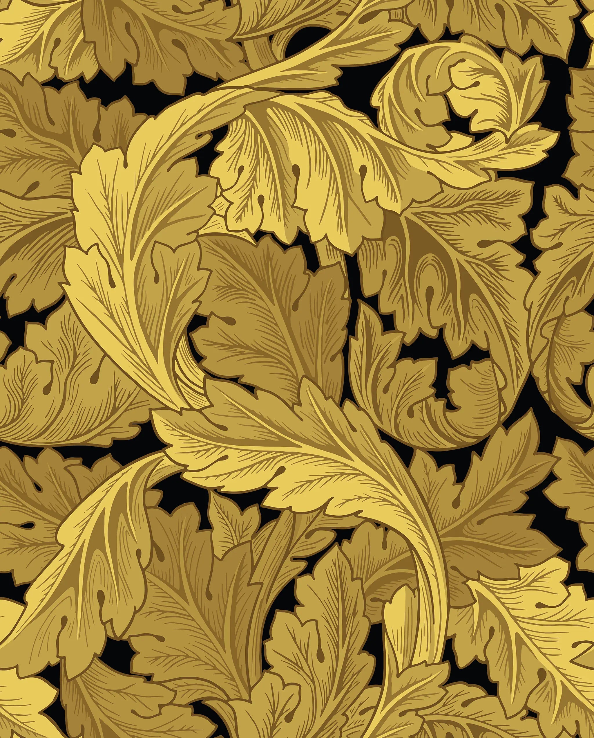 Gold floral pattern on a black background