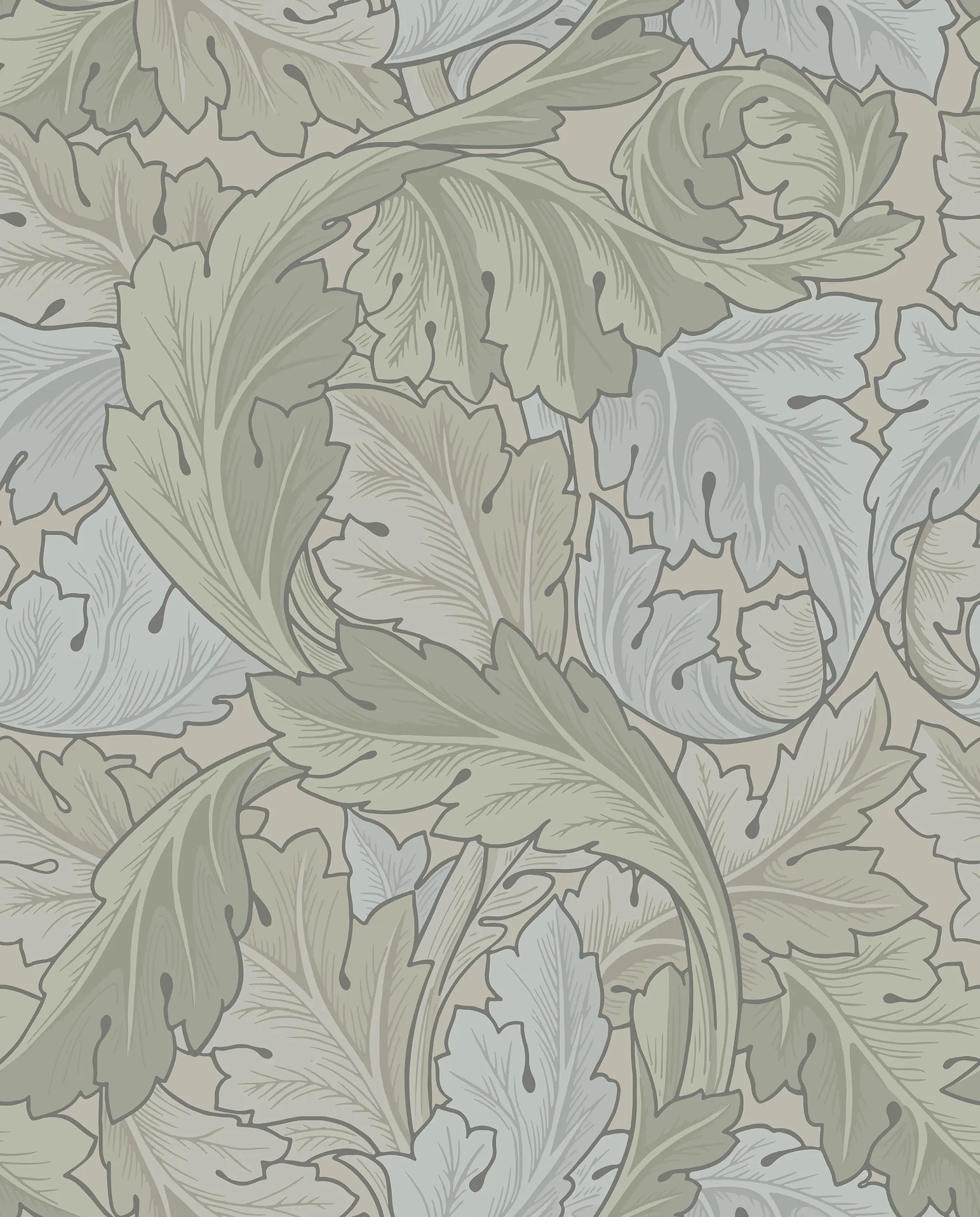 Decorative wallpaper with intricate leaf pattern in soft colors