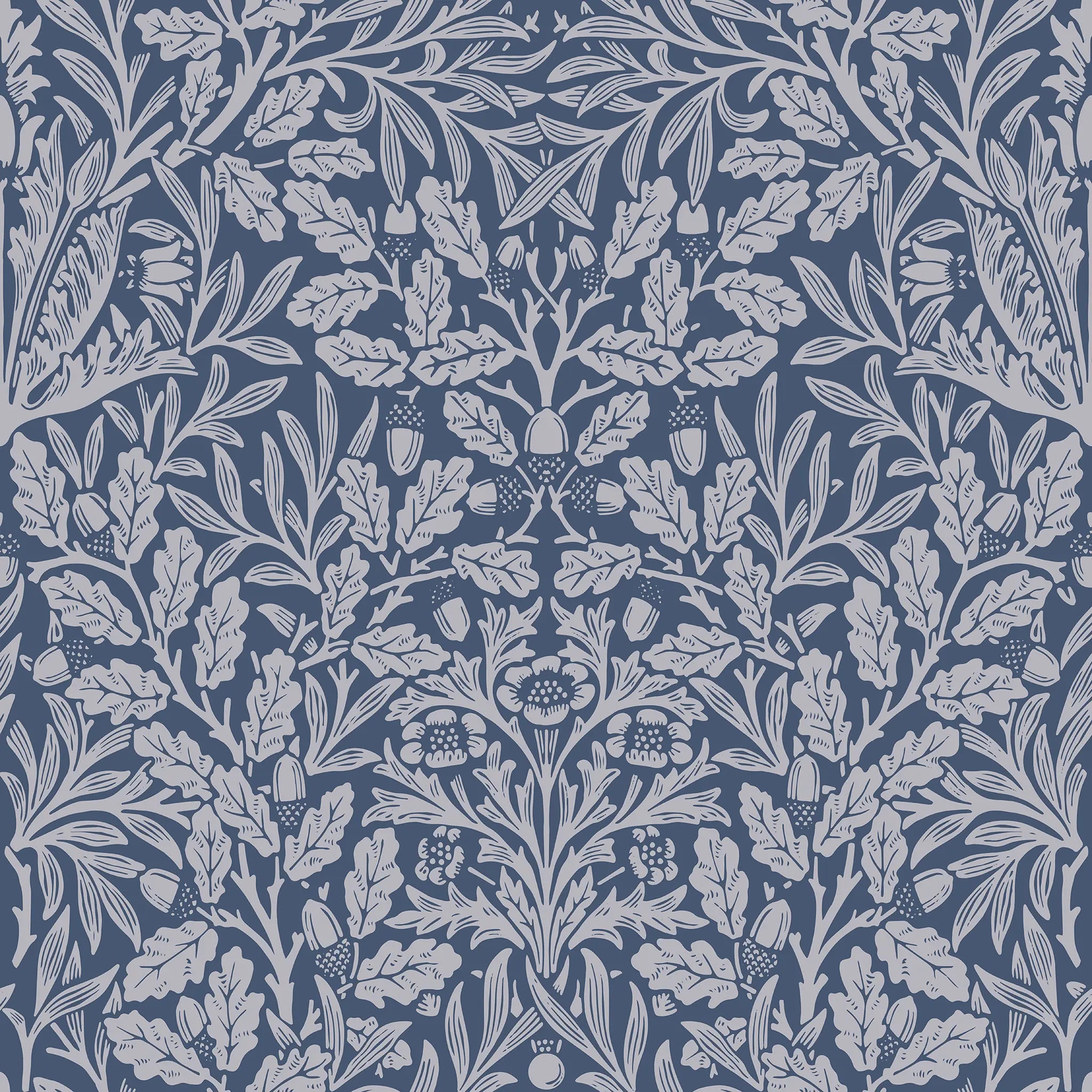 Floral pattern with leaves and flowers on a blue background