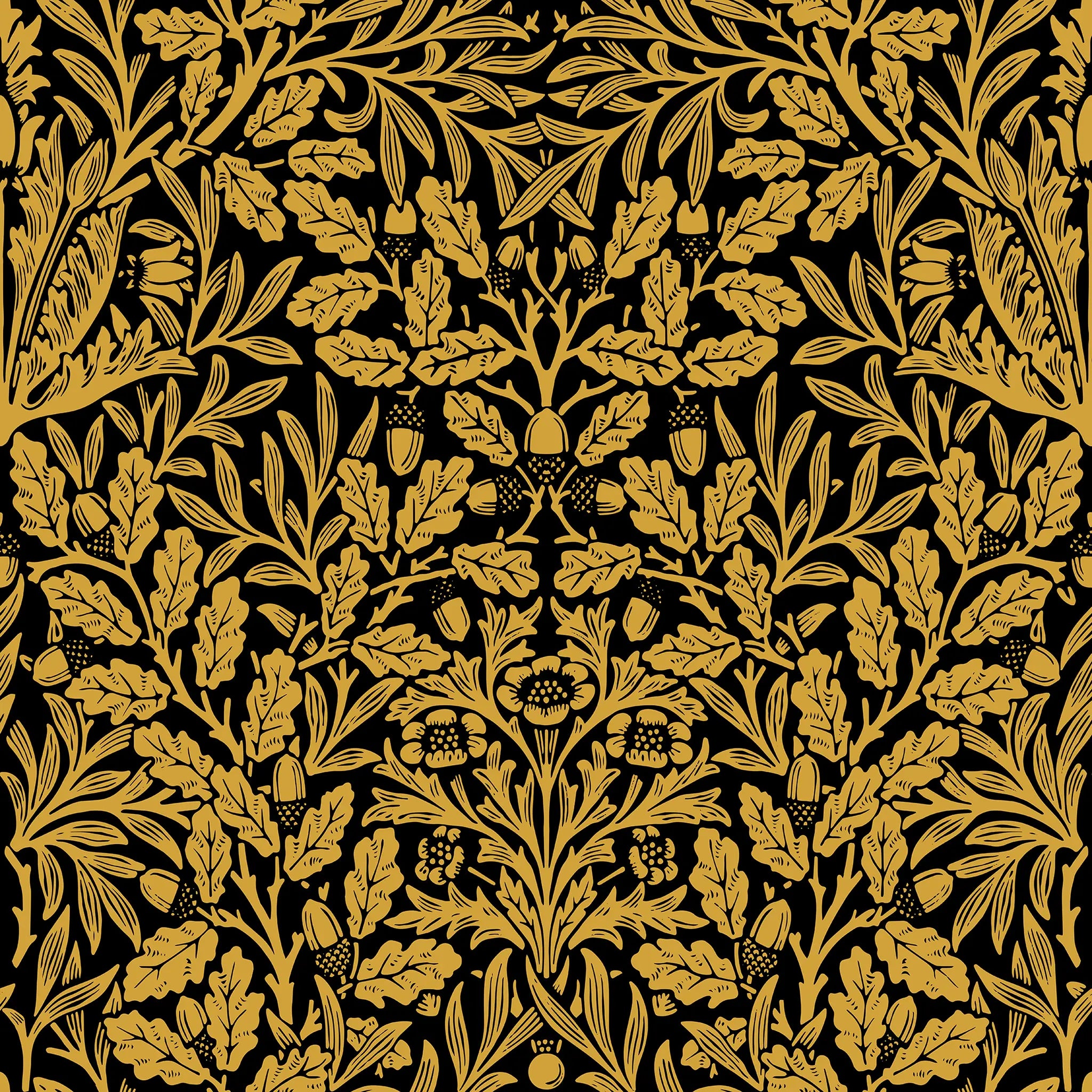 Gold leaf pattern on a black background