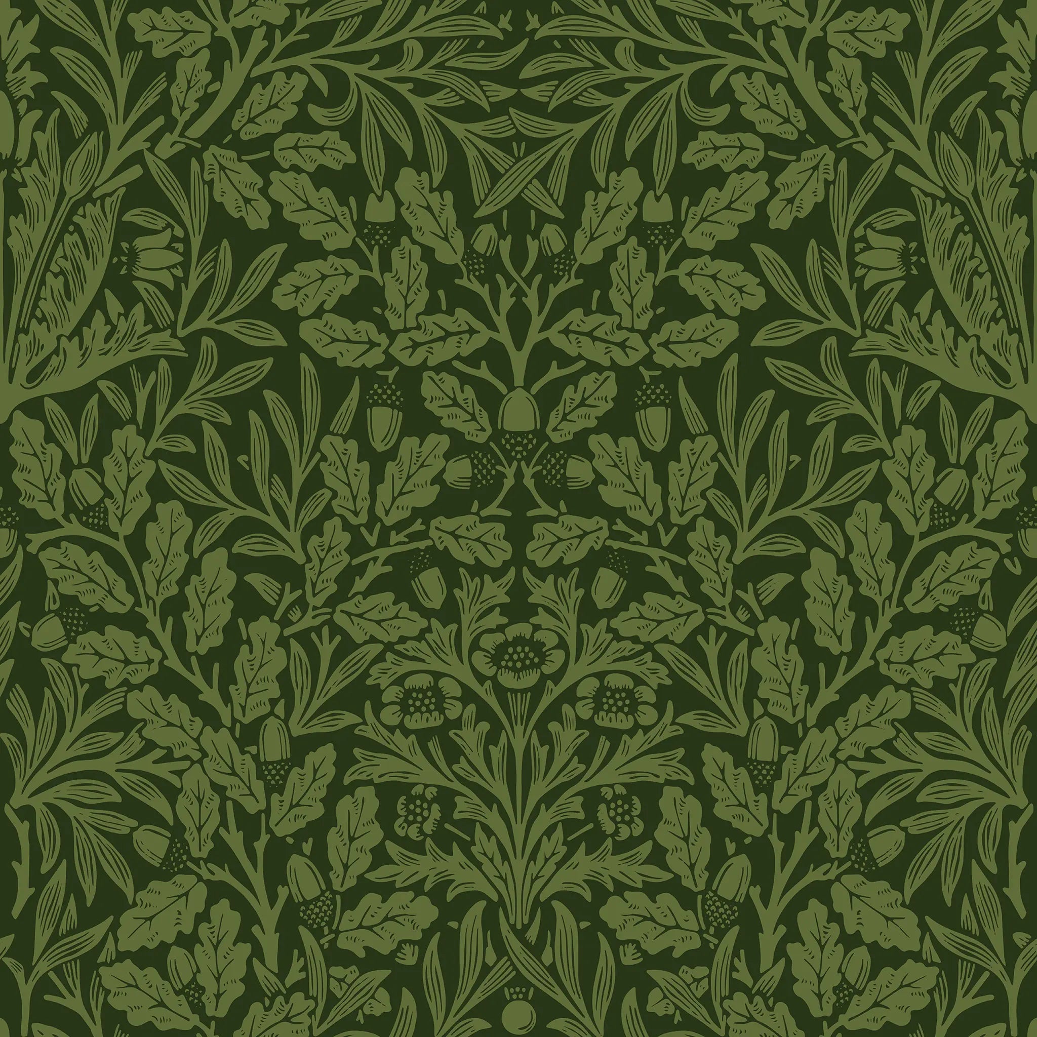 Green floral pattern on a dark green background