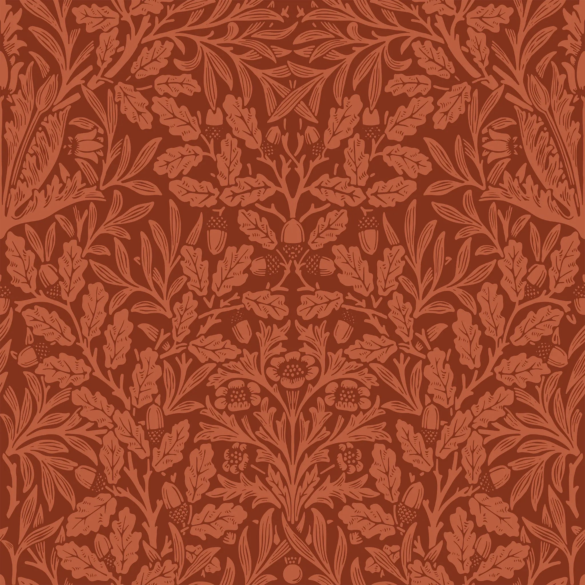 Red floral and leaf pattern on a red background