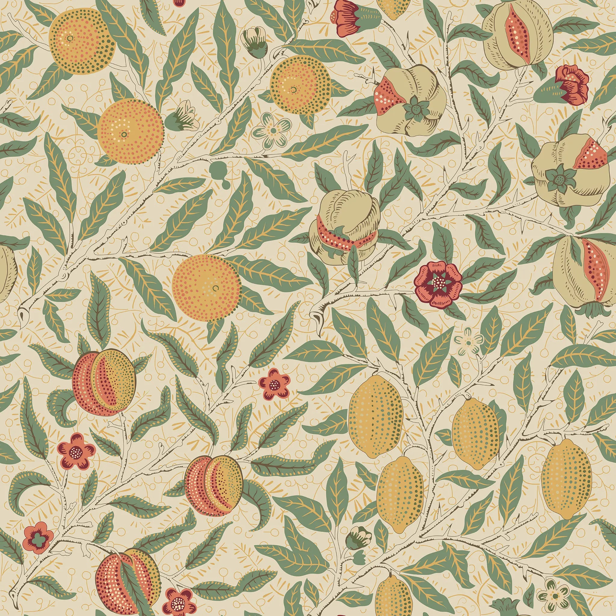 Fruit and leaf pattern on a beige background