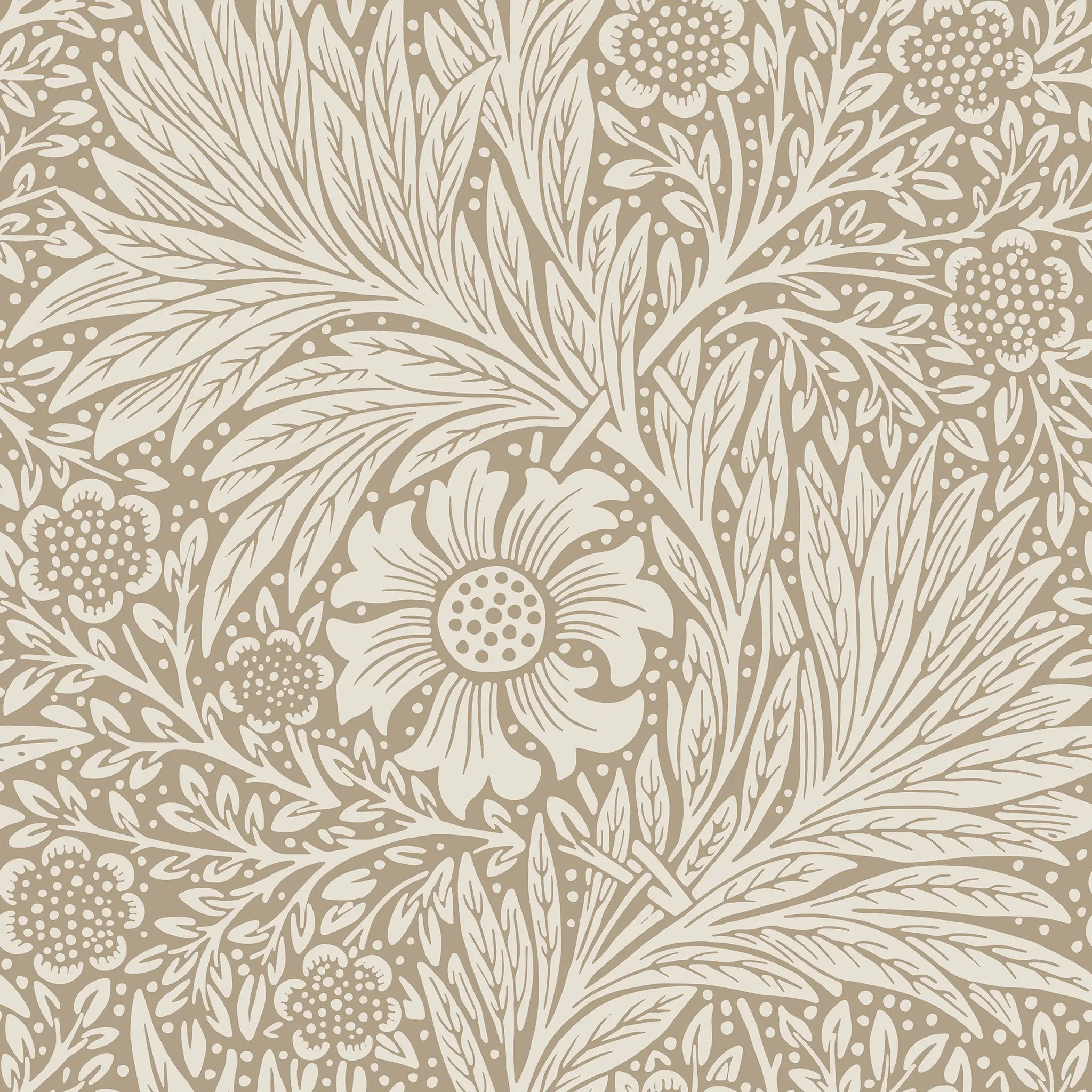 Beige floral and leaf pattern on a beige background