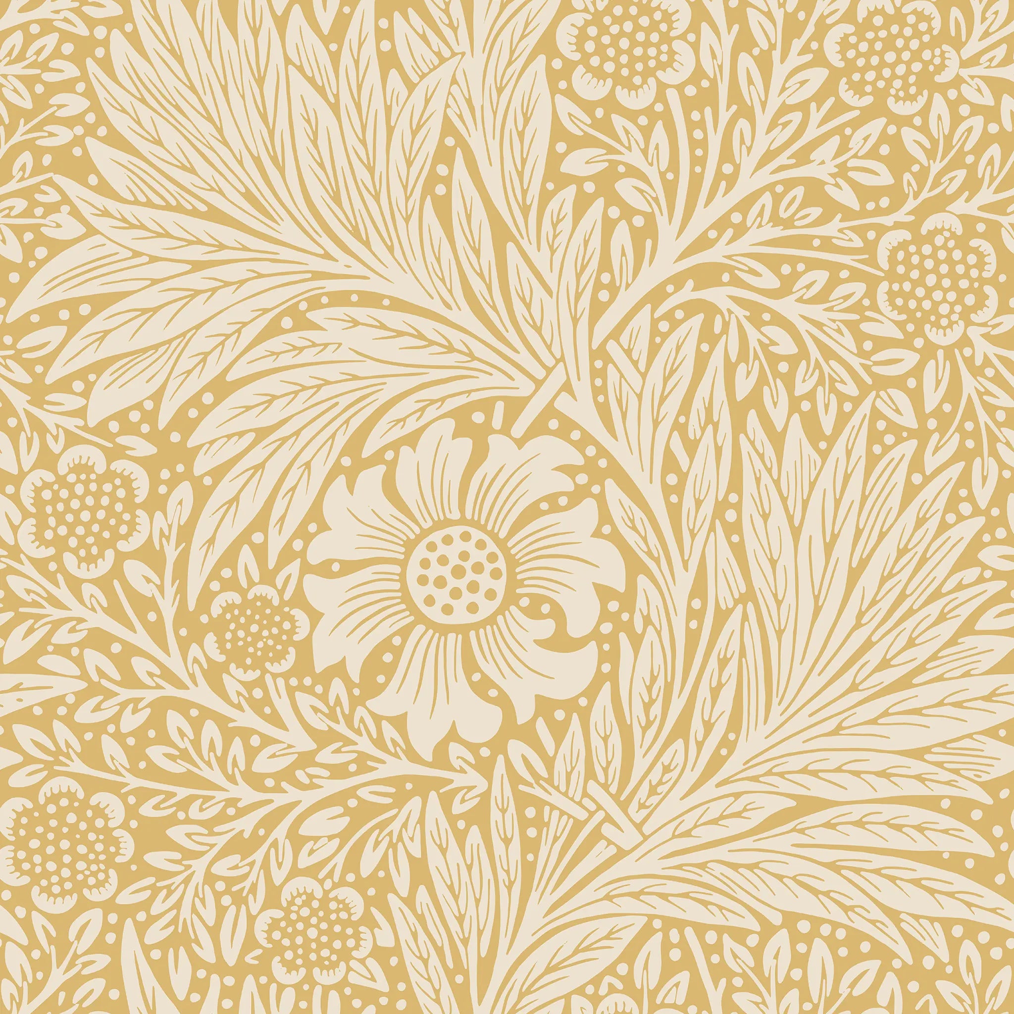 Decorative floral pattern with leaves and flowers on a beige background