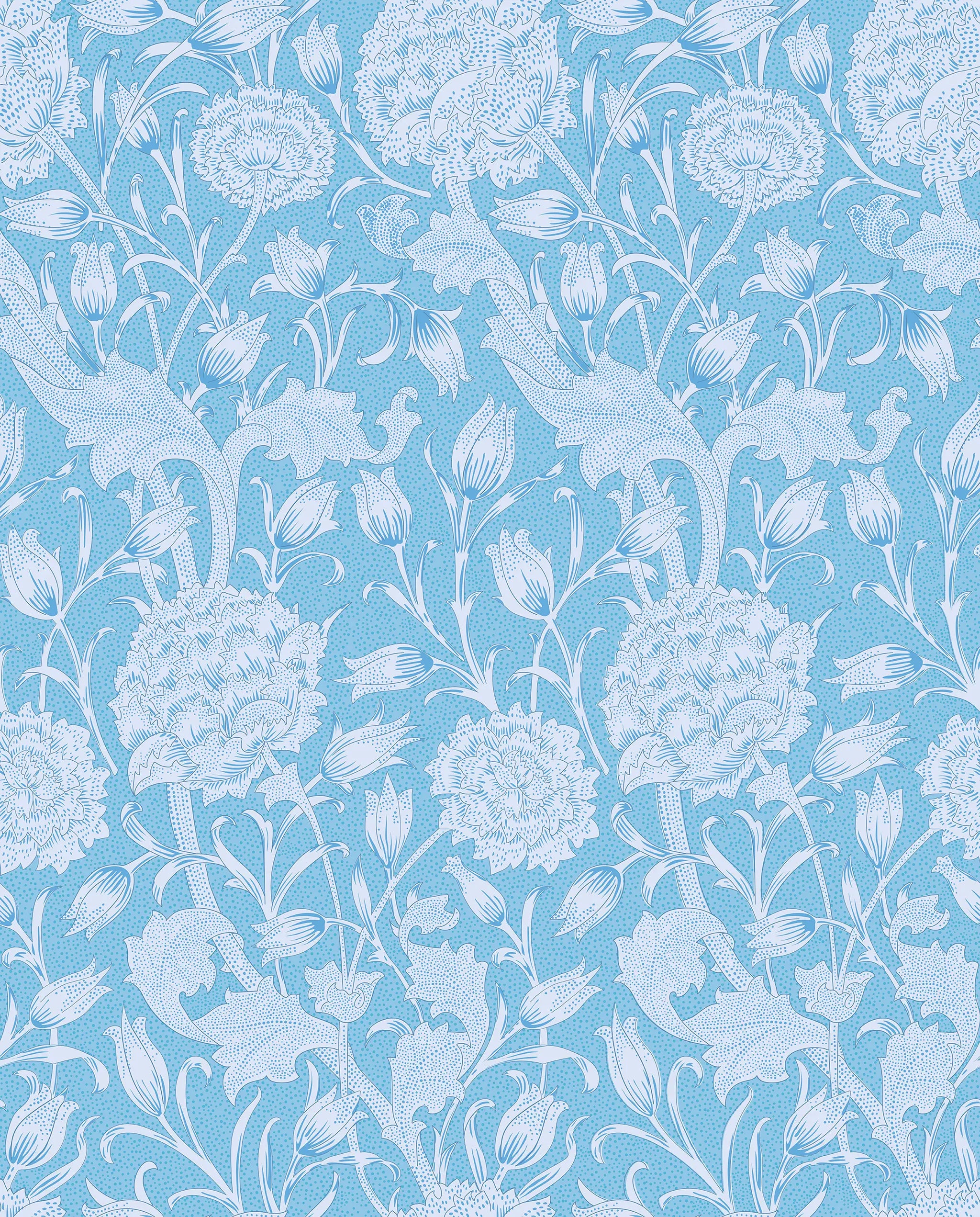 Floral pattern with white flowers on a light blue background