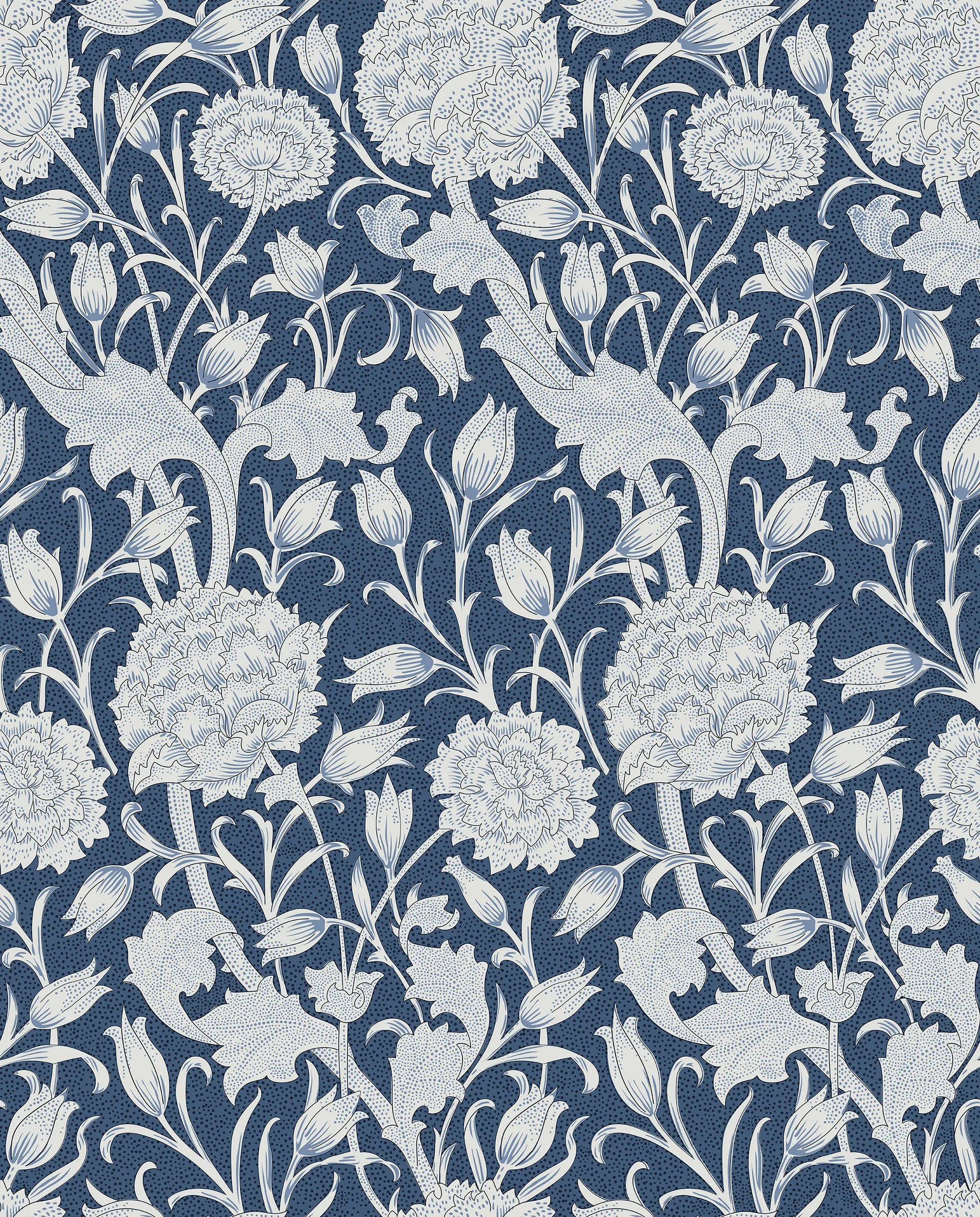 Floral and dragon pattern on a blue background