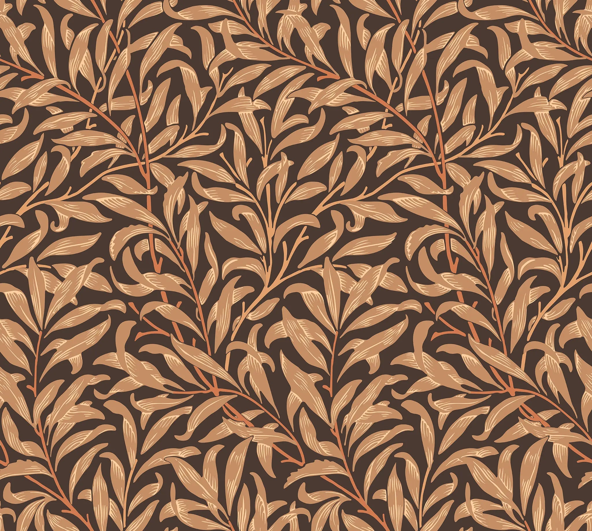 Brown leaf pattern on a dark brown background