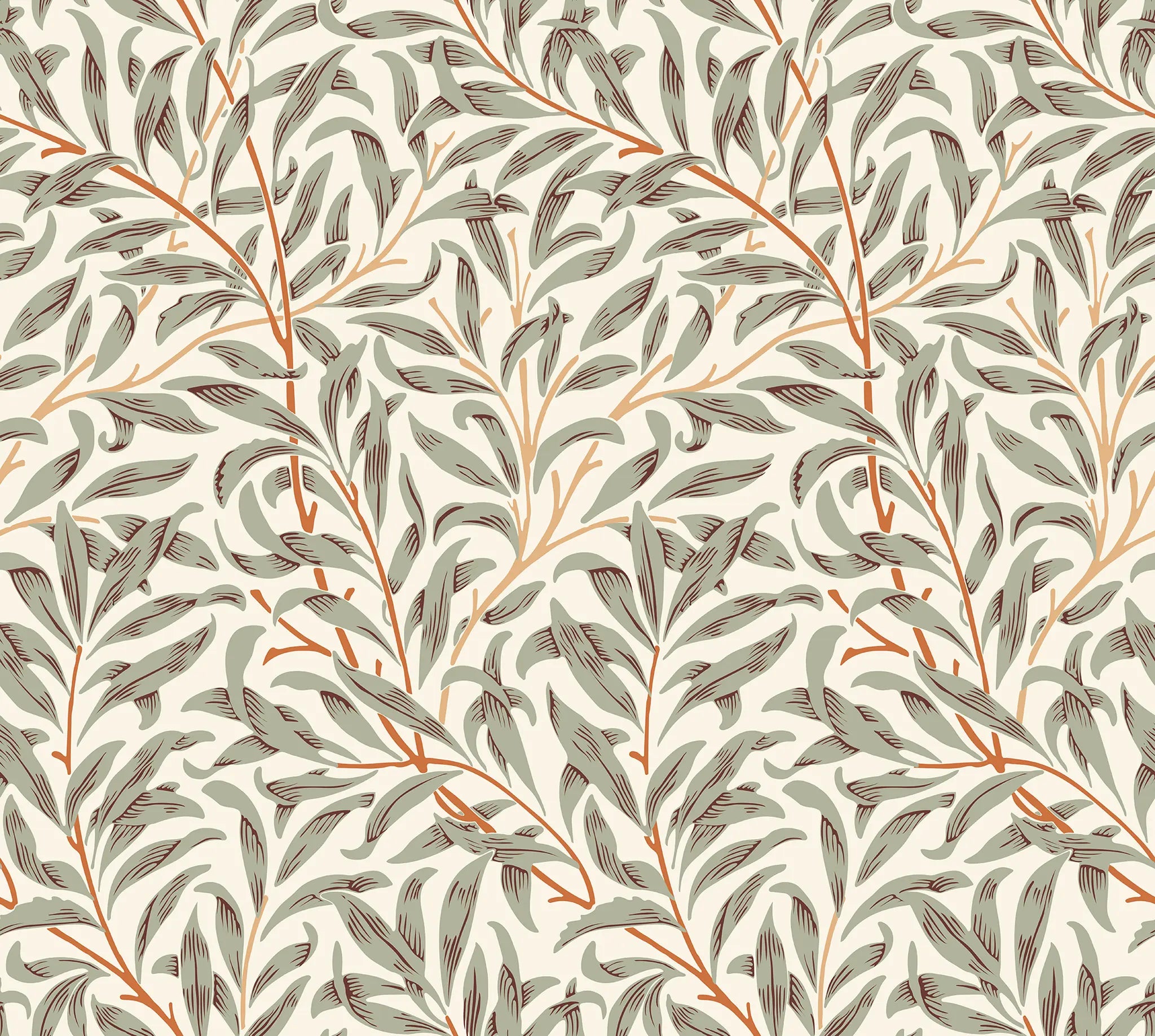 Pattern of leaves and branches on a beige background