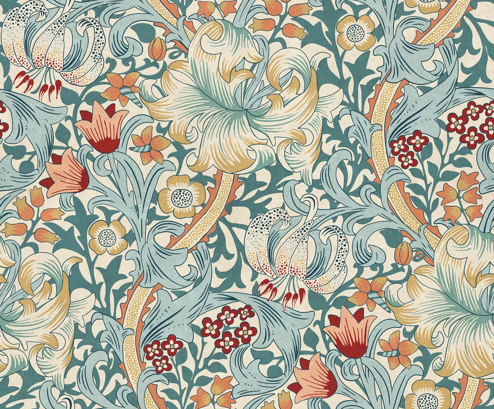 Decorative floral pattern with intricate designs on a light blue background