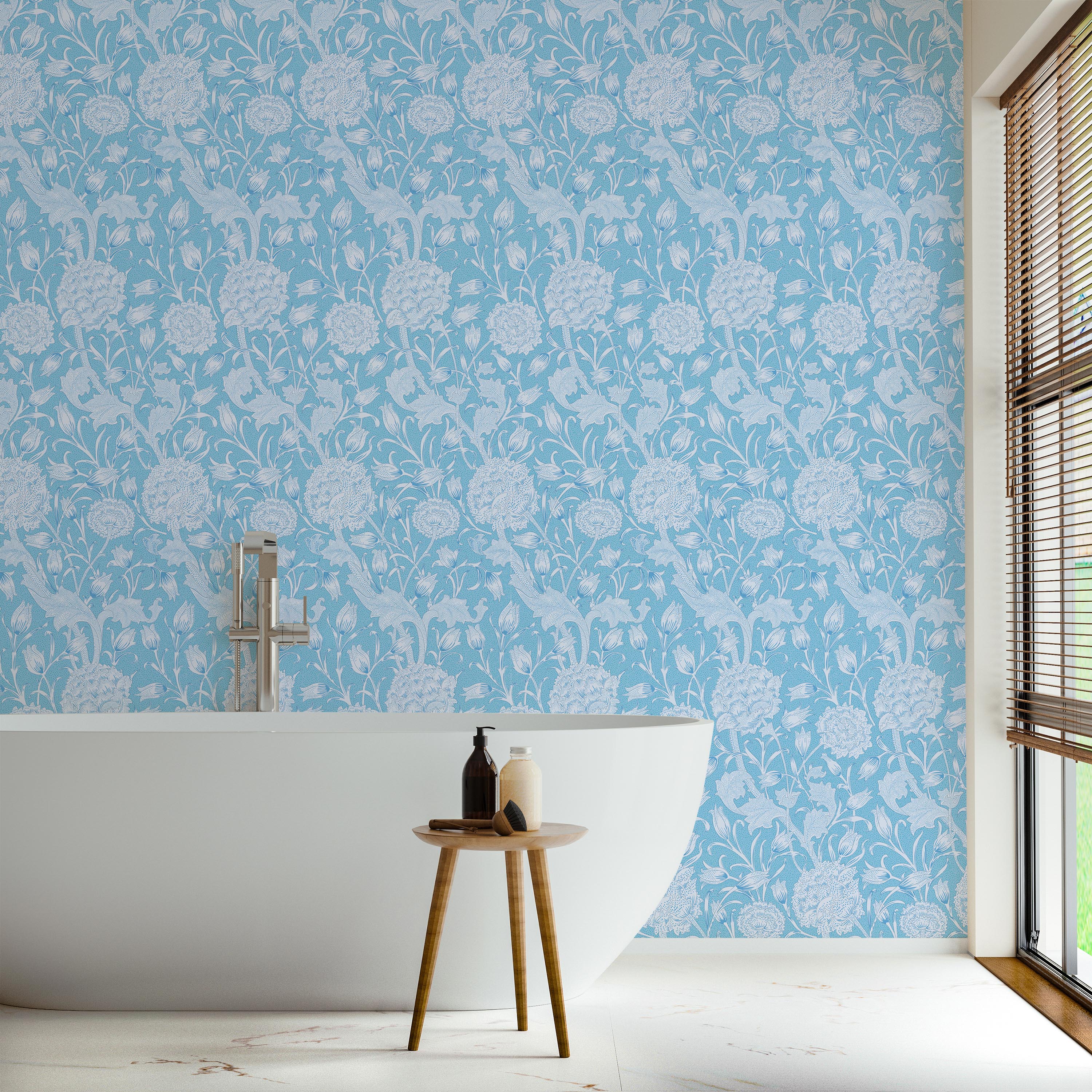 William Morris X Wild Tulips Peel and Stick Wallpaper, Removable Wallpaper, Traditional Wallpaper - Blue | DeccoPrint