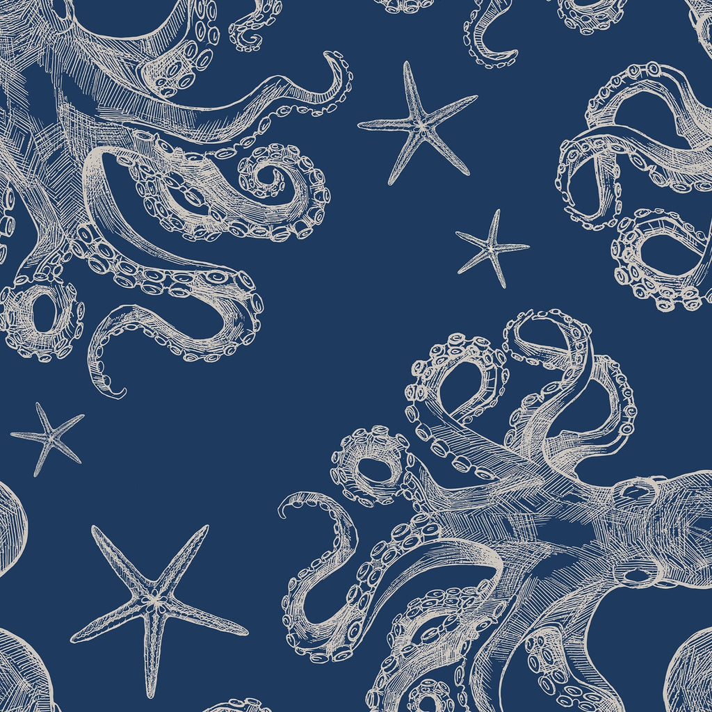 Blue Octopus Peel and Stick Wallpaper, Removable Wallpaper, Traditional Wallpaper | DeccoPrint