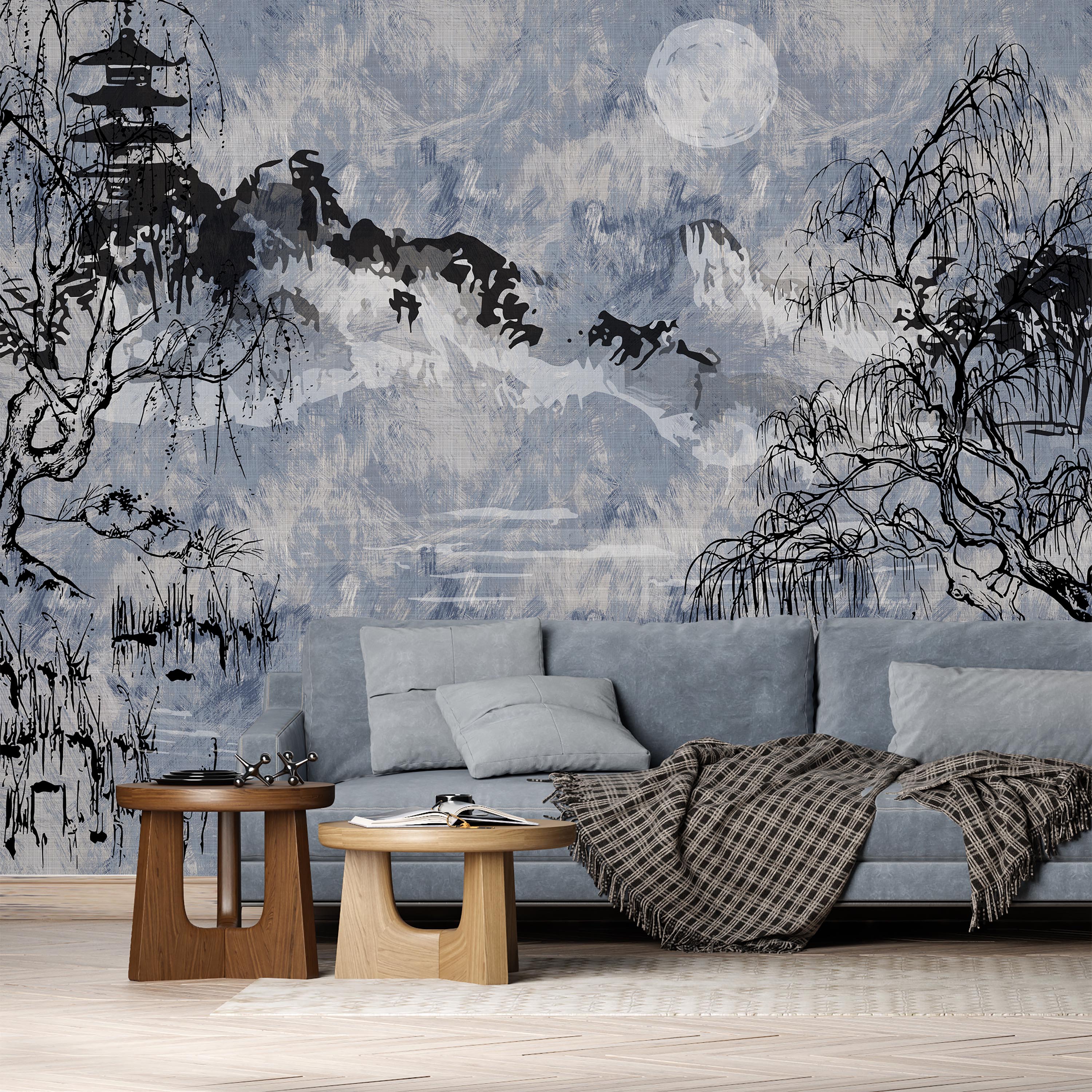 Whispers of the Willow Mural Peel and Stick Wallpaper, Removable Wallpaper, Traditional Wallpaper - Blue | DeccoPrint