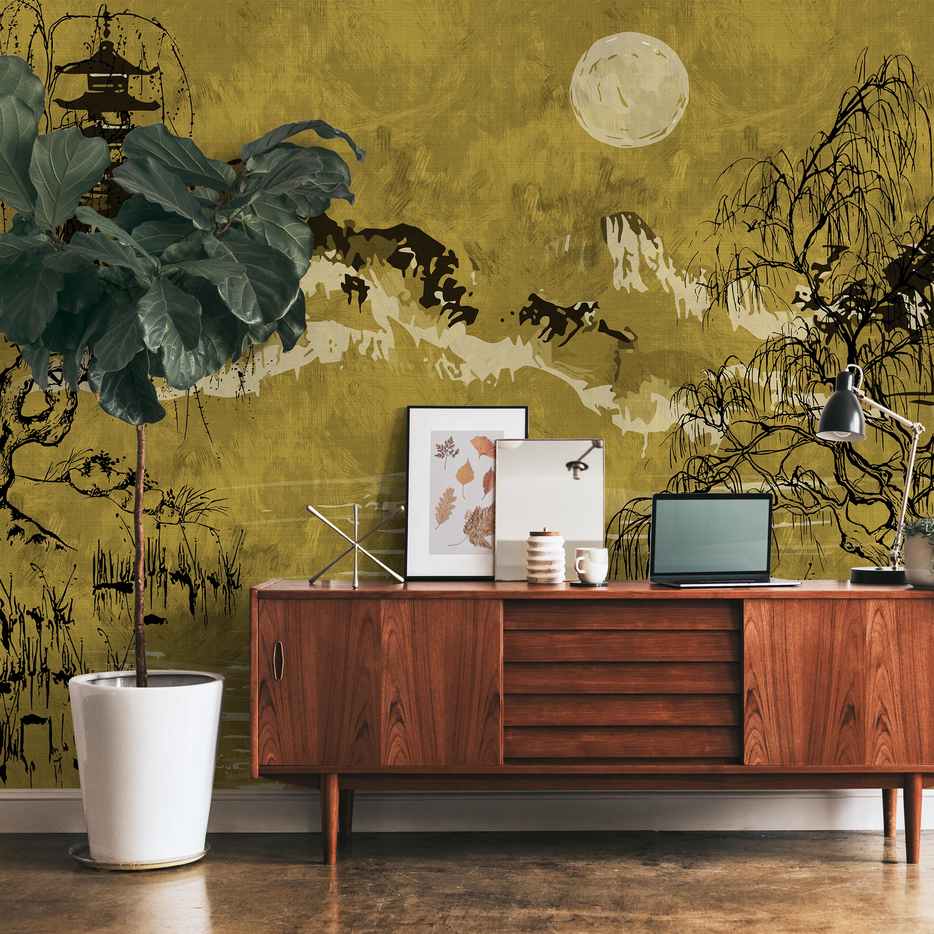 Whispers of the Willow Mural Peel and Stick Wallpaper, Removable Wallpaper, Traditional Wallpaper - Yellow | DeccoPrint