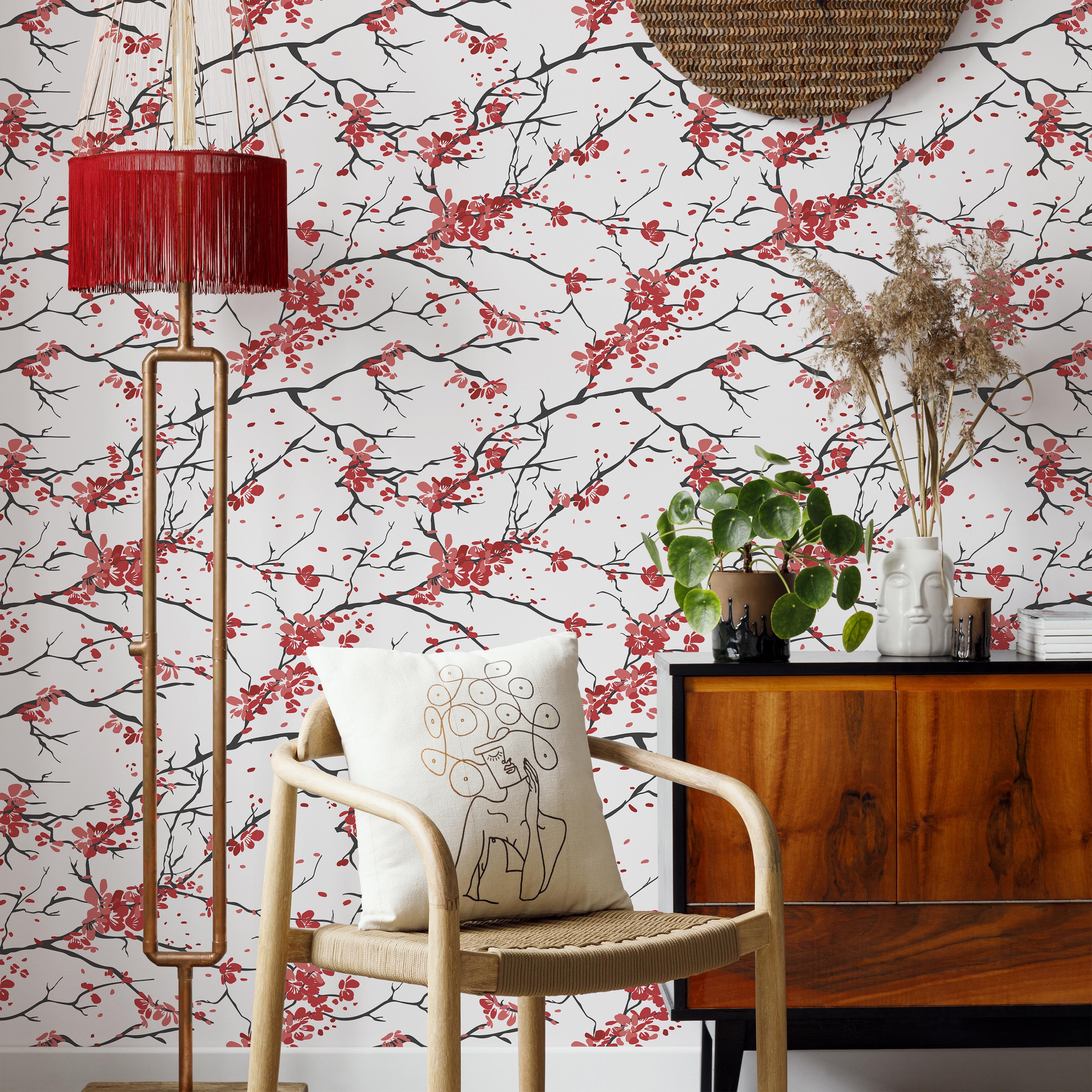 Japanese Cherry Peel and Stick Wallpaper, Removable Wallpaper, Traditional Wallpaper | DeccoPrint