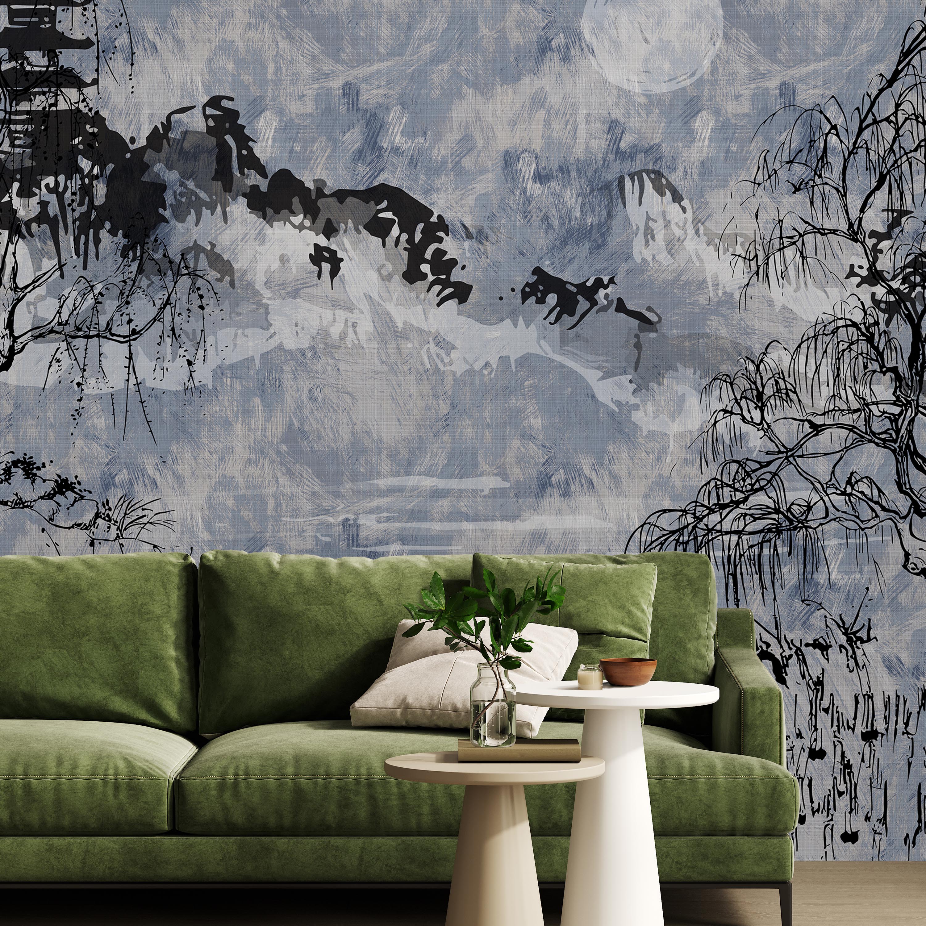 Whispers of the Willow Mural Peel and Stick Wallpaper, Removable Wallpaper, Traditional Wallpaper - Blue | DeccoPrint