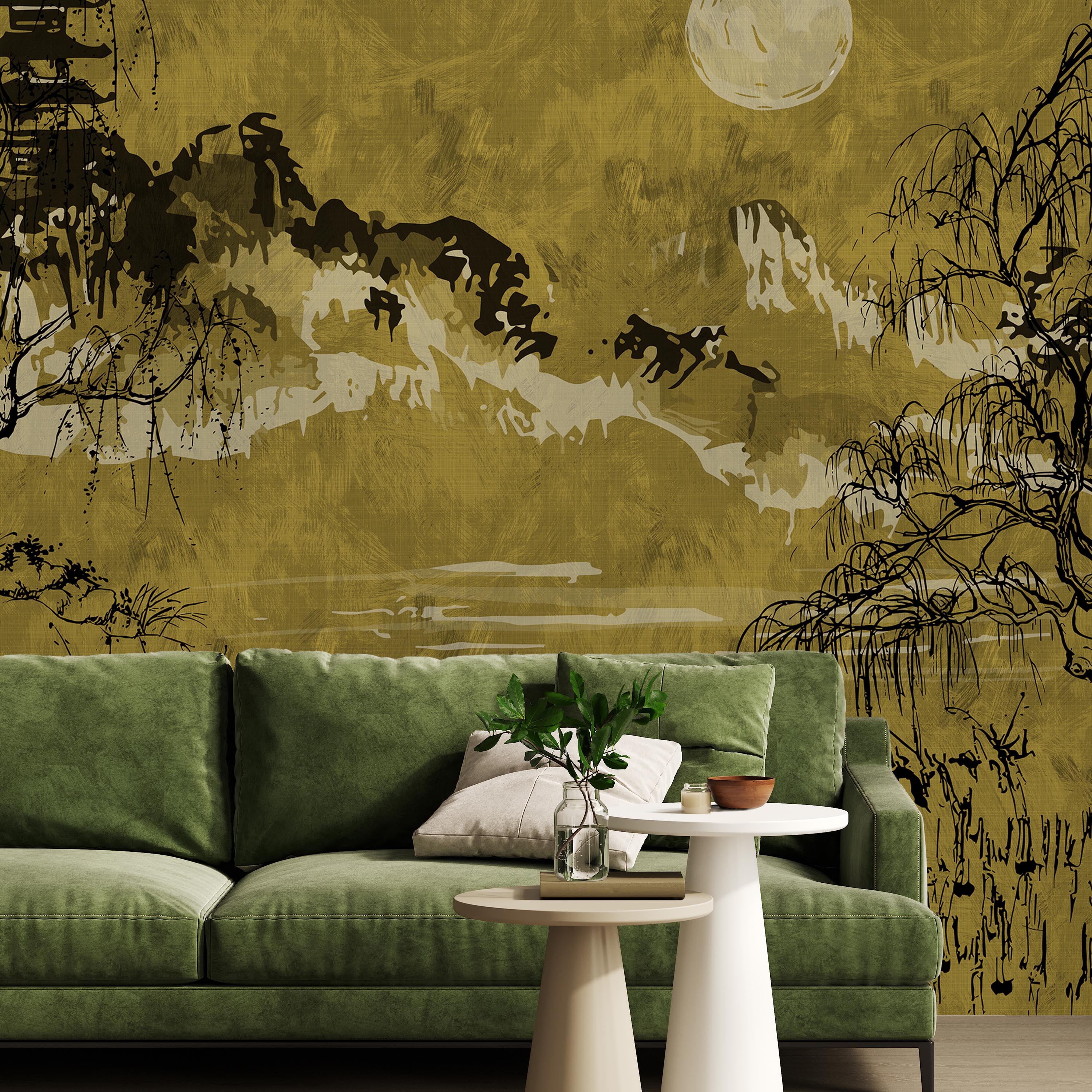 Whispers of the Willow Mural Peel and Stick Wallpaper, Removable Wallpaper, Traditional Wallpaper - Yellow | DeccoPrint