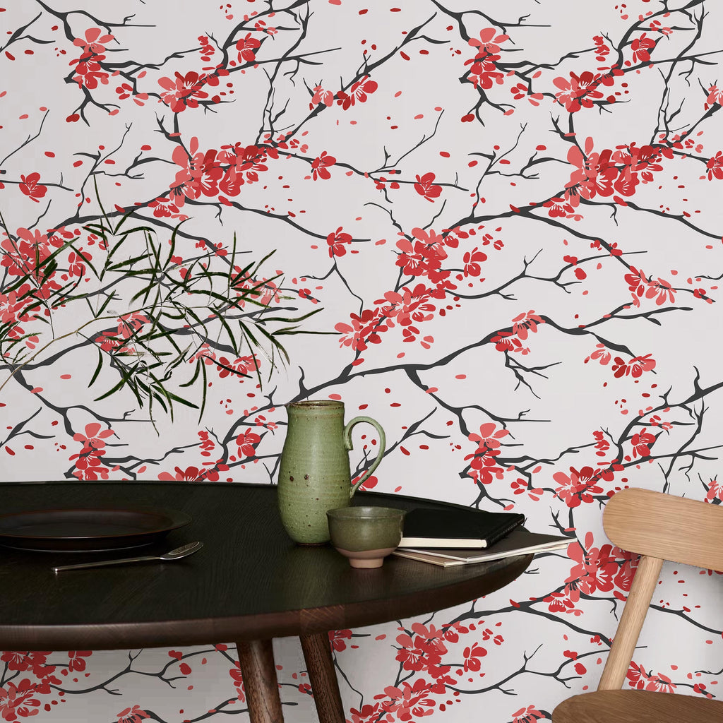 Japanese Cherry Peel and Stick Wallpaper, Removable Wallpaper, Traditional Wallpaper | DeccoPrint