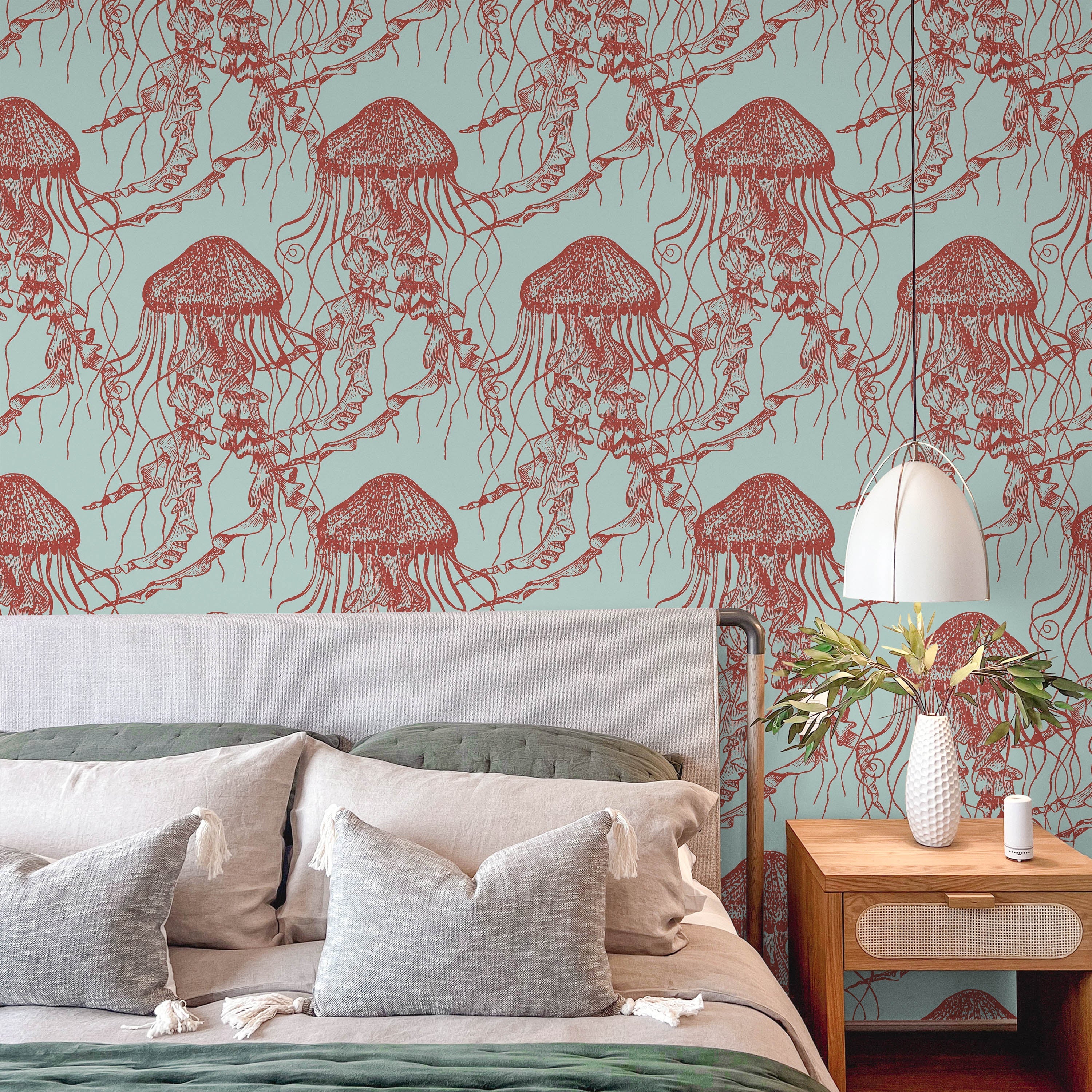 Red Jellyfish Peel and Stick Wallpaper, Removable Wallpaper, Traditional Wallpaper | DeccoPrint