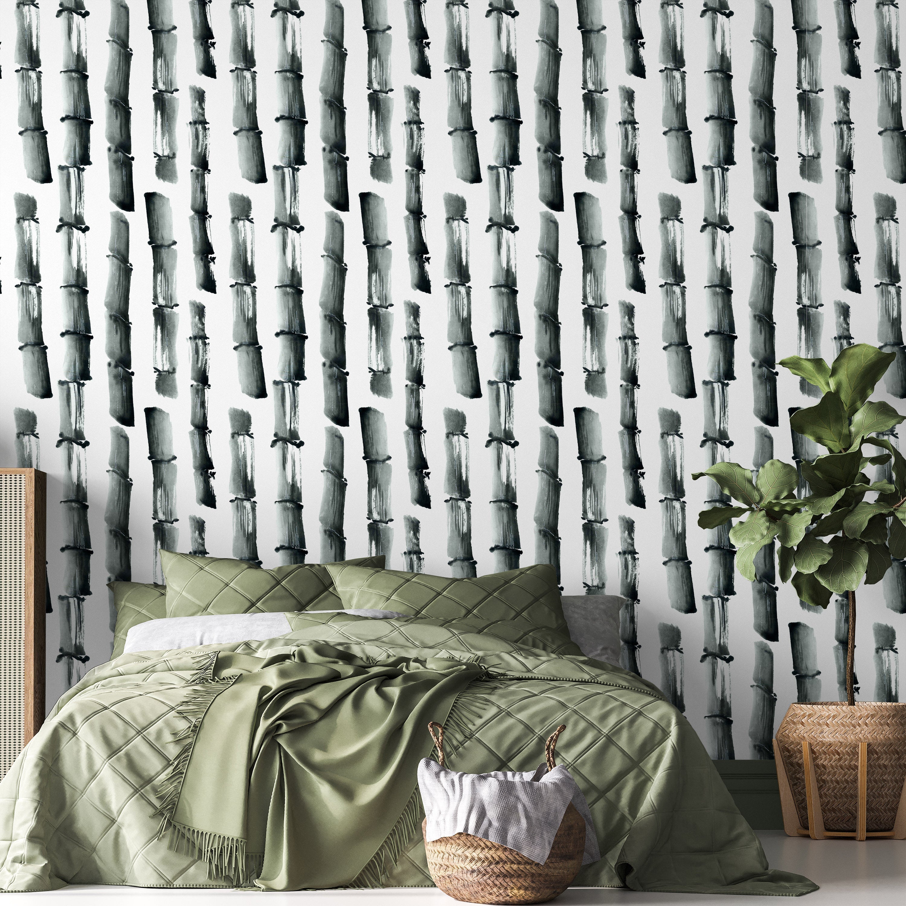 Ink Bamboo Peel and Stick Wallpaper, Removable Wallpaper, Traditional Wallpaper | DeccoPrint