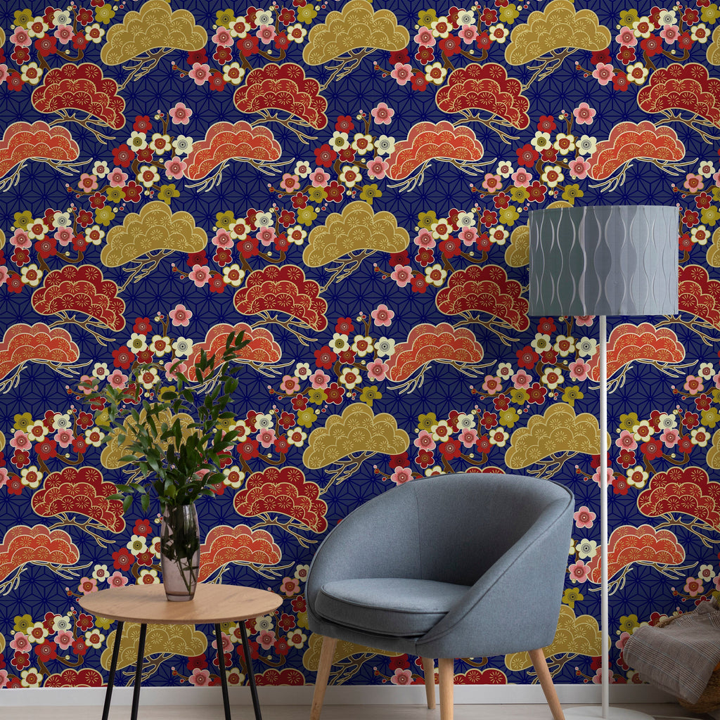 Japanese Floral Peel and Stick Wallpaper, Removable Wallpaper, Traditional Wallpaper | DeccoPrint