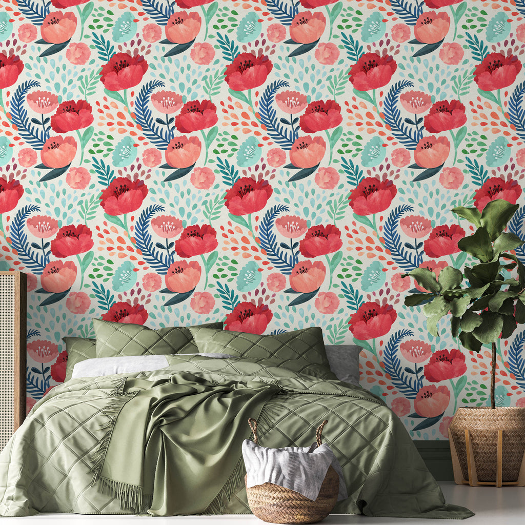 Poppy Field Peel and Stick Wallpaper, Removable Wallpaper, Traditional Wallpaper | DeccoPrint