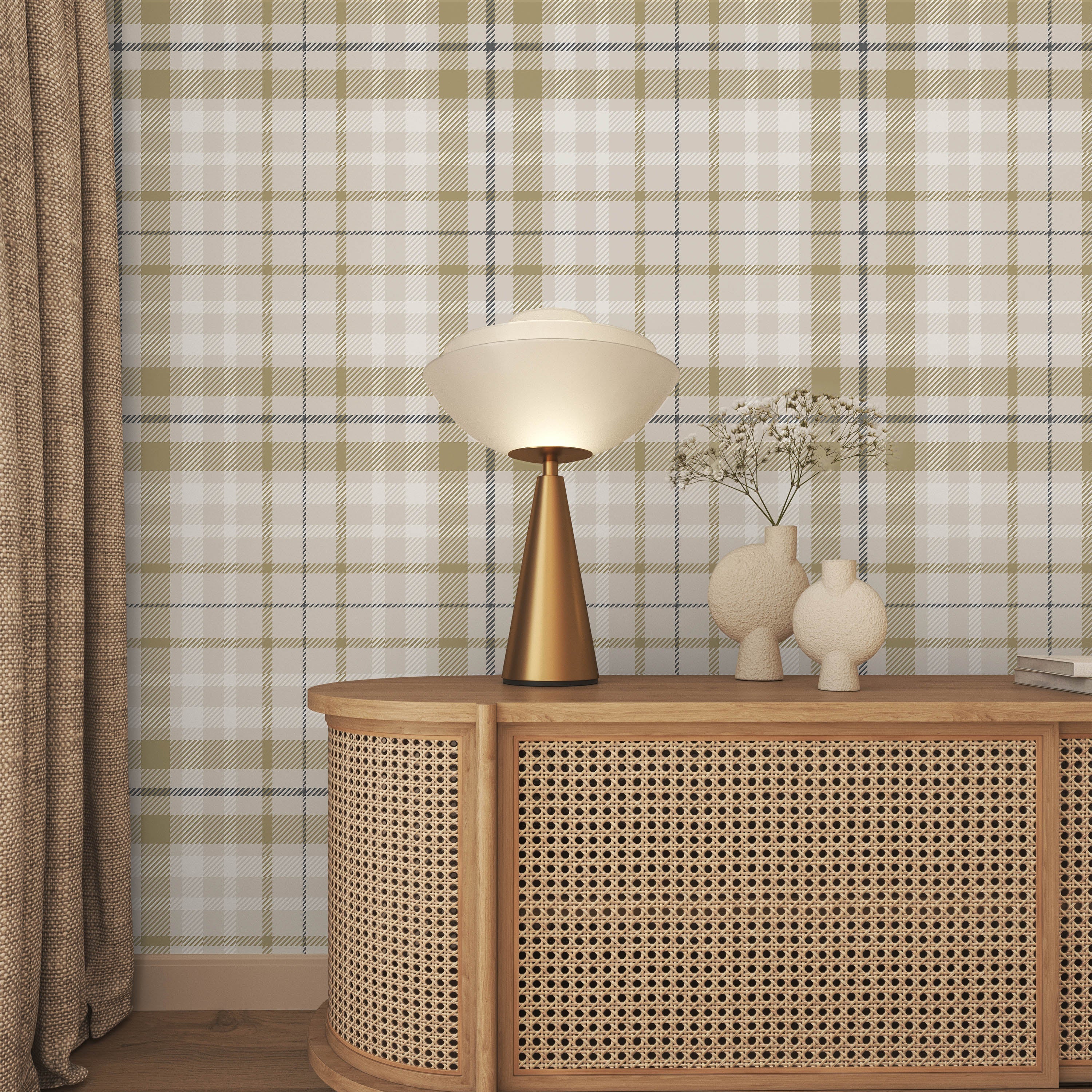 Taupe Plaid Peel and Stick Wallpaper, Removable Wallpaper, Traditional Wallpaper | DeccoPrint