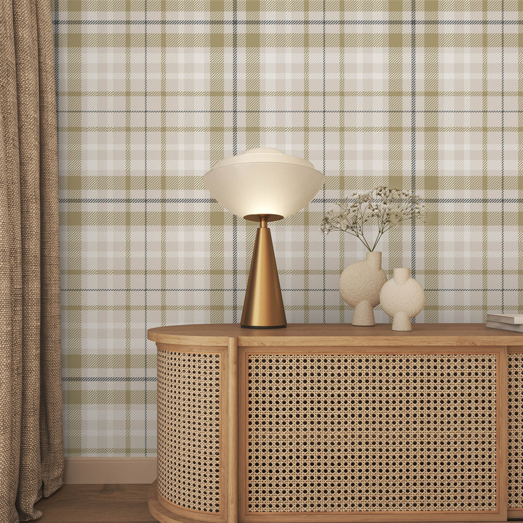 Taupe Plaid Peel and Stick Wallpaper, Removable Wallpaper, Traditional Wallpaper | DeccoPrint