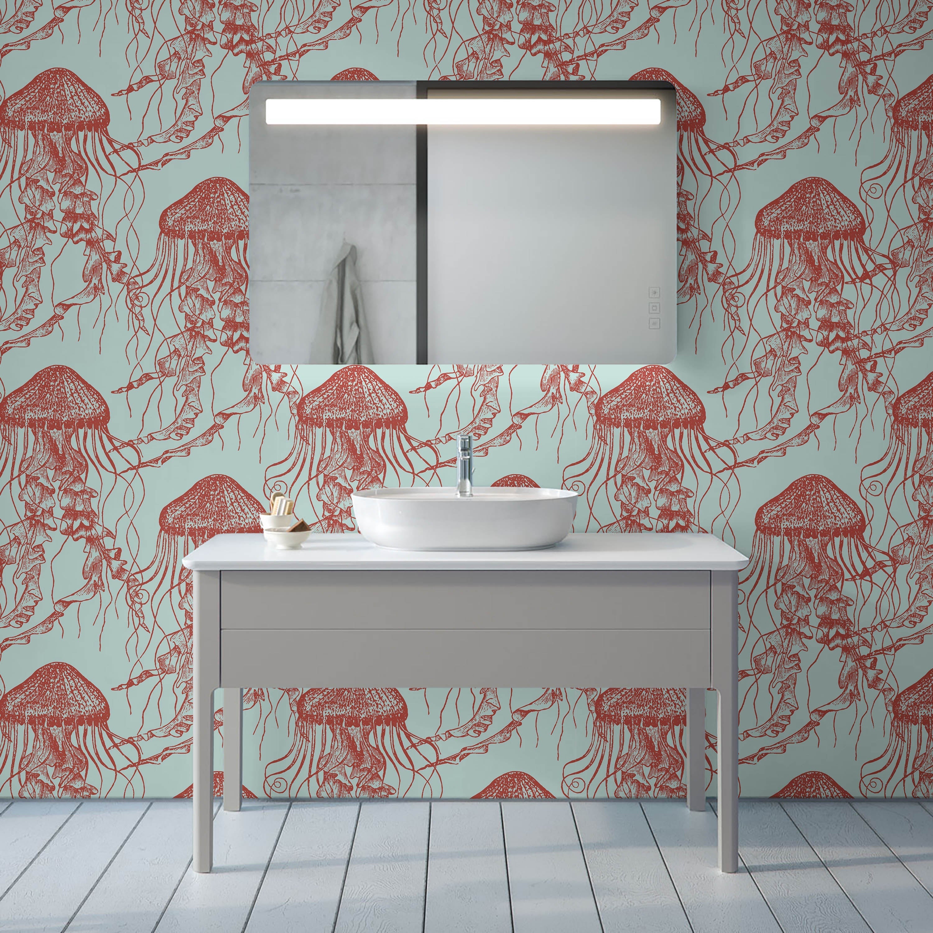 Red Jellyfish Peel and Stick Wallpaper, Removable Wallpaper, Traditional Wallpaper | DeccoPrint