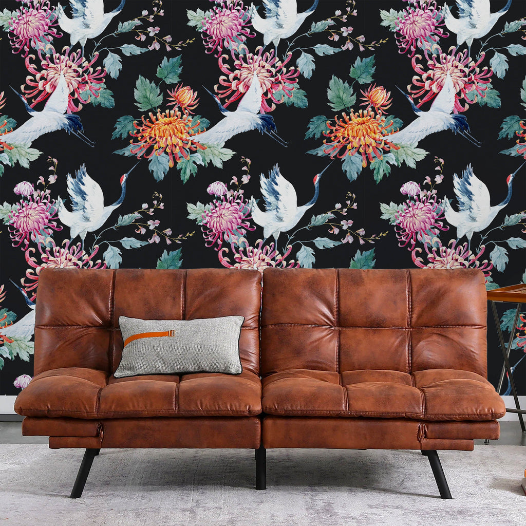 Red Heads Crane Peel and Stick Wallpaper, Removable Wallpaper, Traditional Wallpaper | DeccoPrint