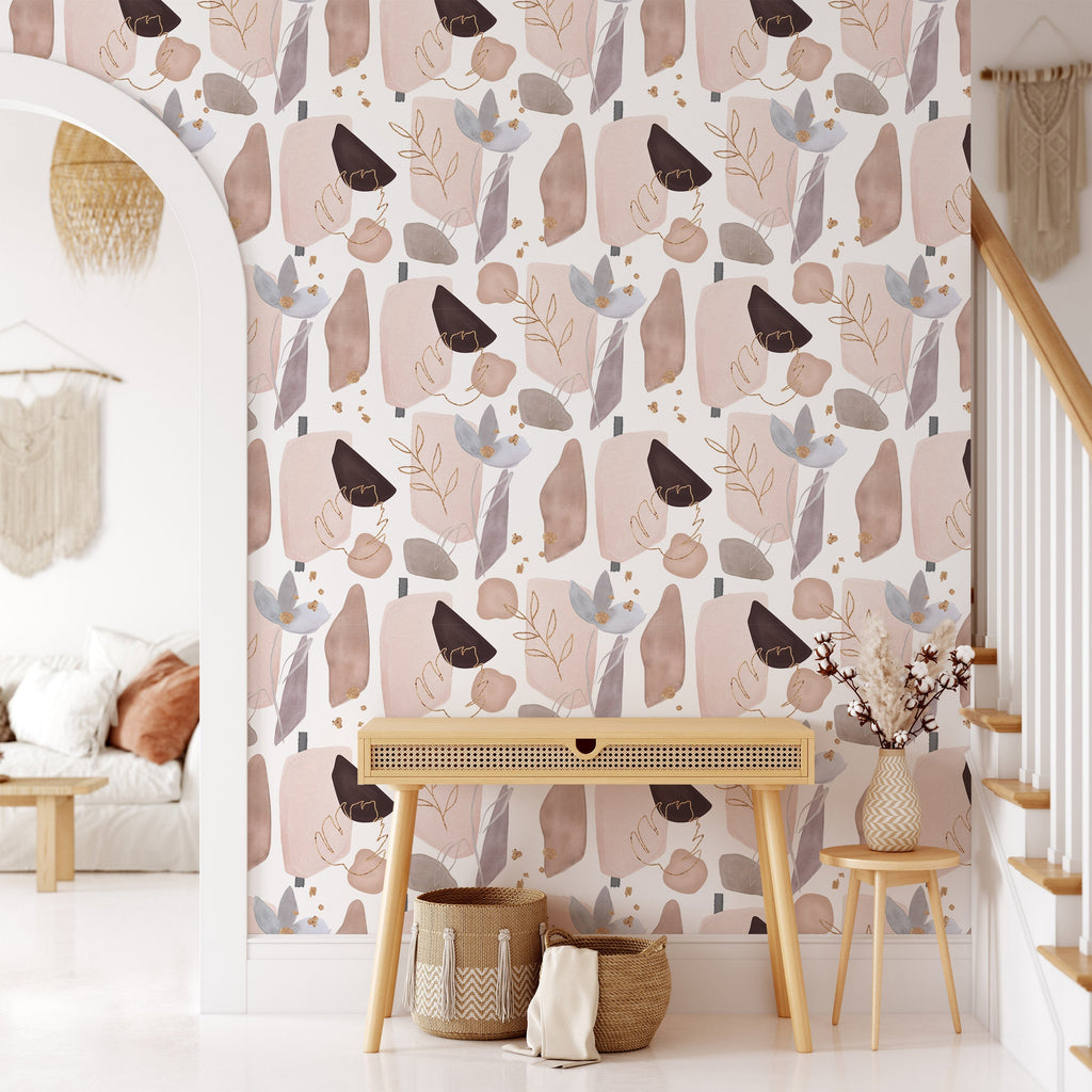 Golden Shapes Peel and Stick Wallpaper, Removable Wallpaper, Traditional Wallpaper | DeccoPrint