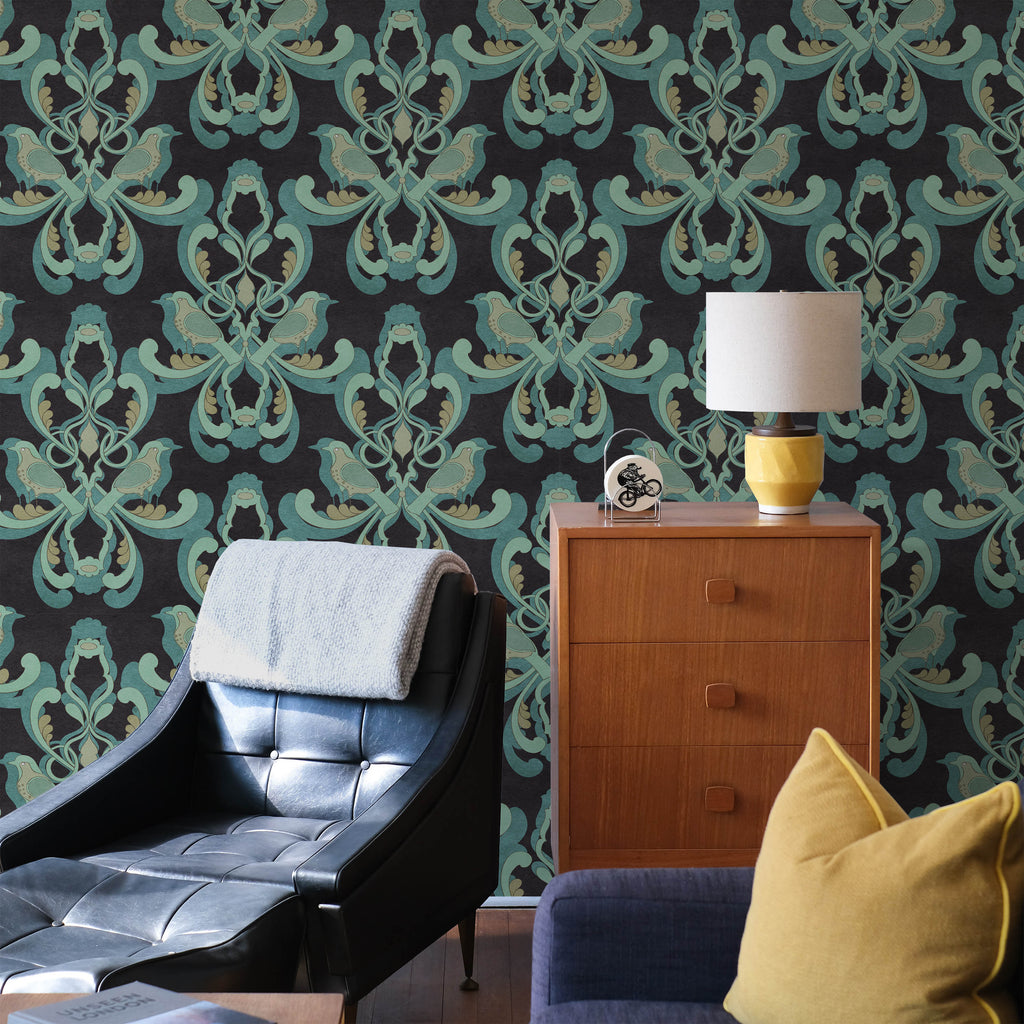 Symmetric Birds Peel and Stick Wallpaper, Removable Wallpaper, Traditional Wallpaper | DeccoPrint