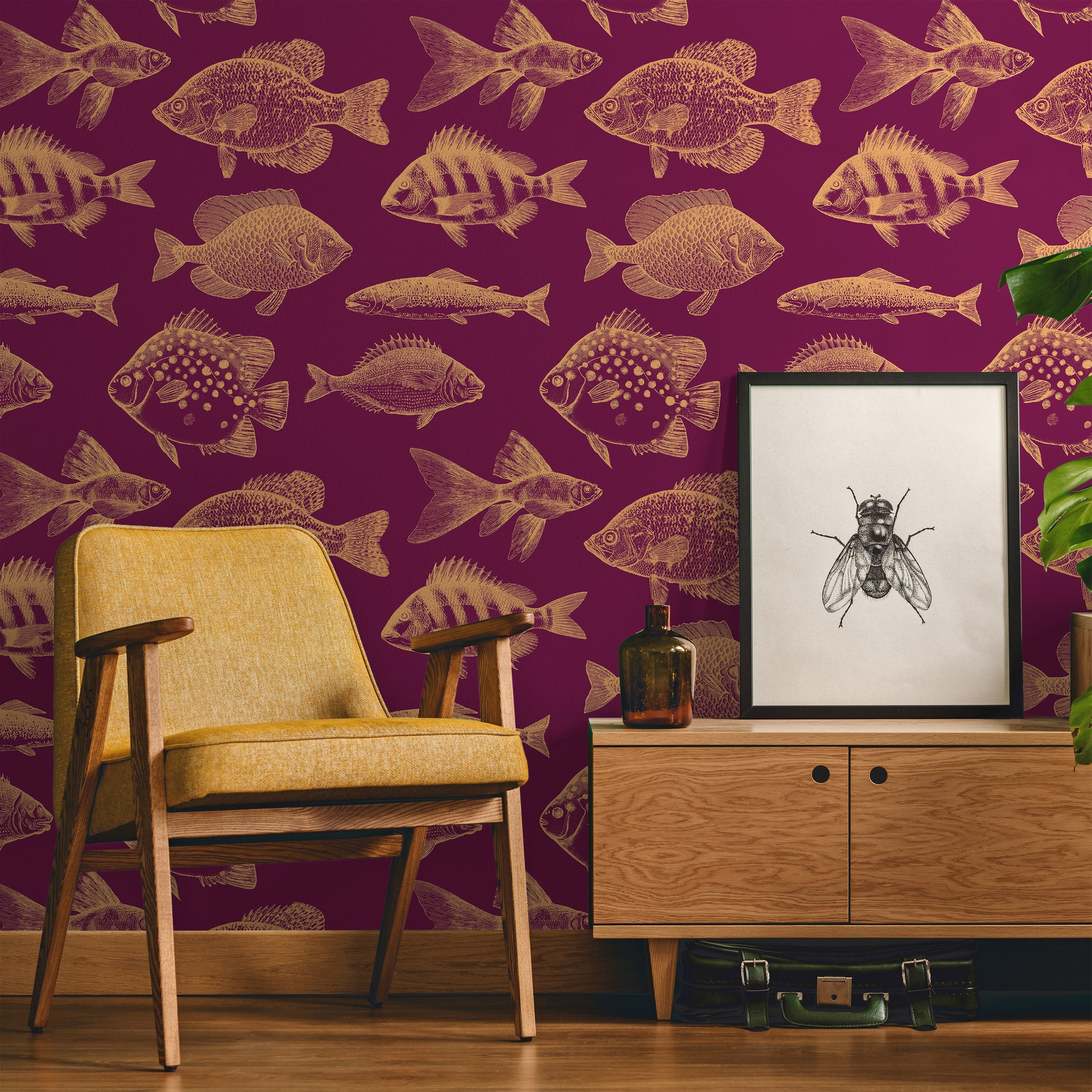 Fish in Wine Peel and Stick Wallpaper, Removable Wallpaper, Traditional Wallpaper | DeccoPrint