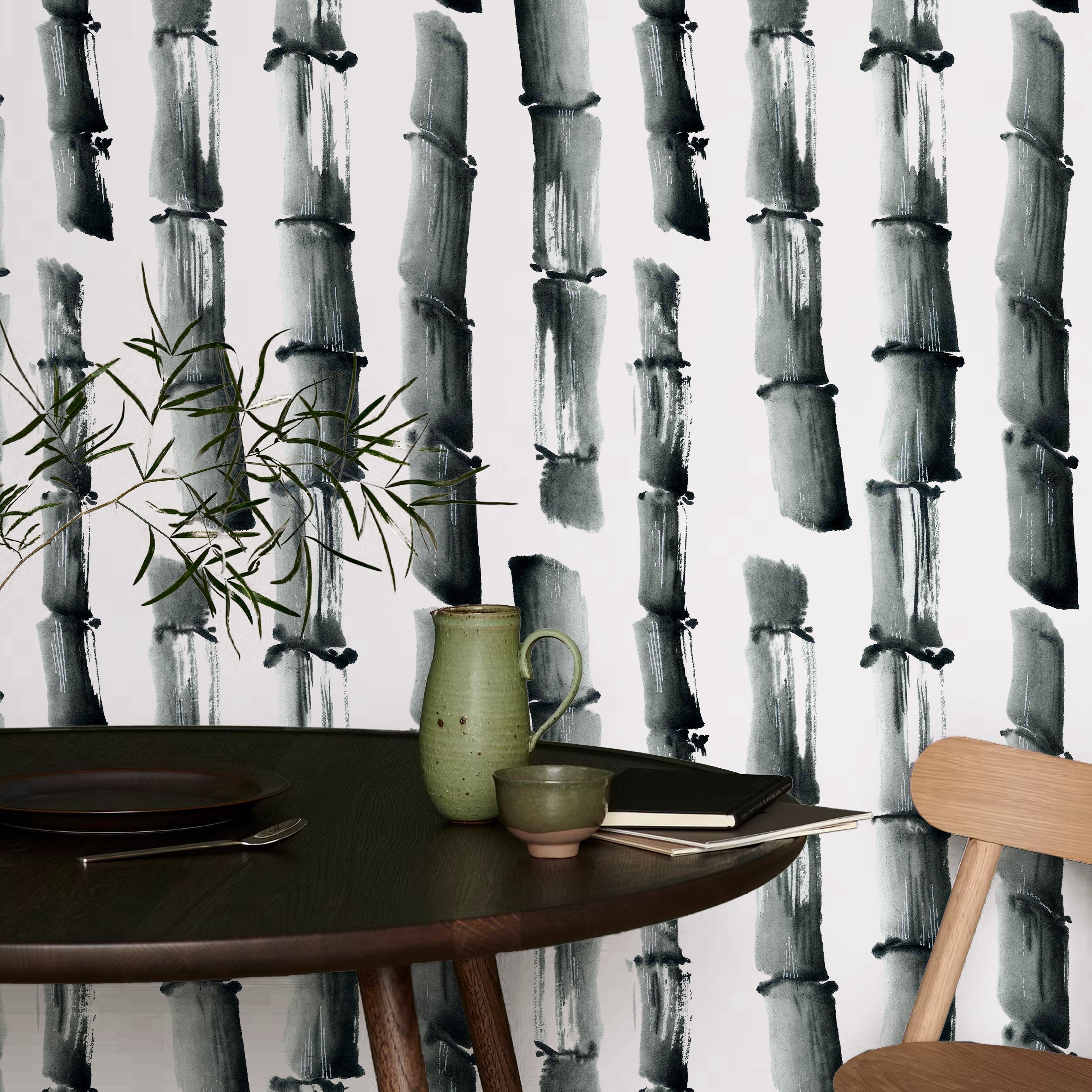 Ink Bamboo Peel and Stick Wallpaper, Removable Wallpaper, Traditional Wallpaper | DeccoPrint