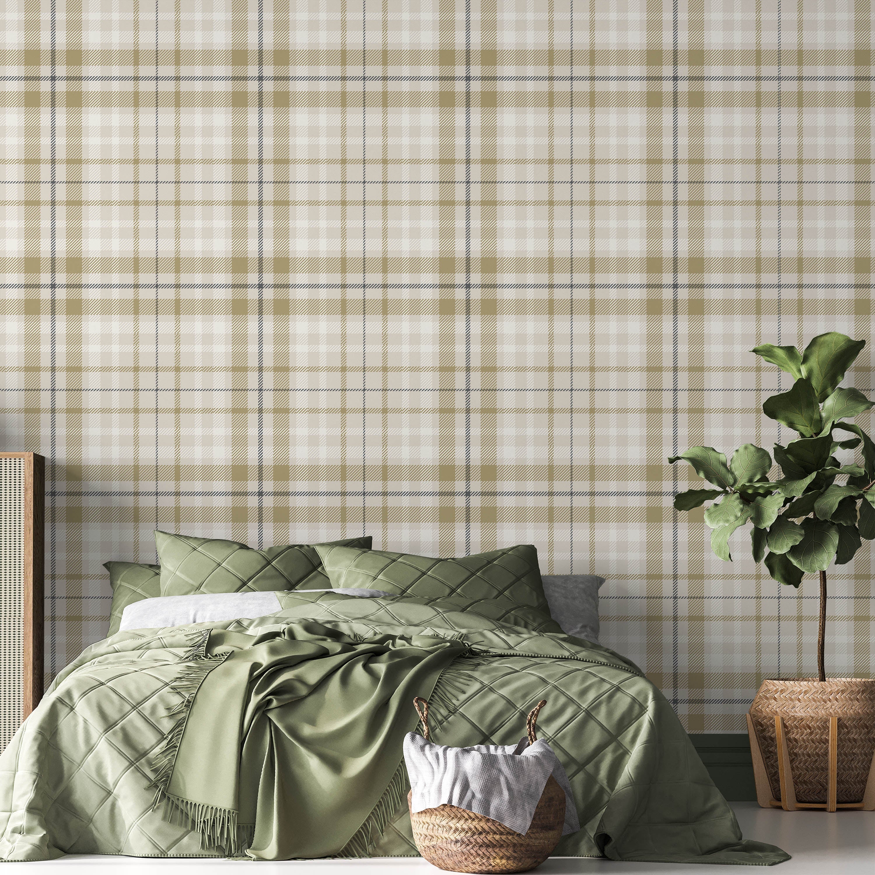 Taupe Plaid Peel and Stick Wallpaper, Removable Wallpaper, Traditional Wallpaper | DeccoPrint