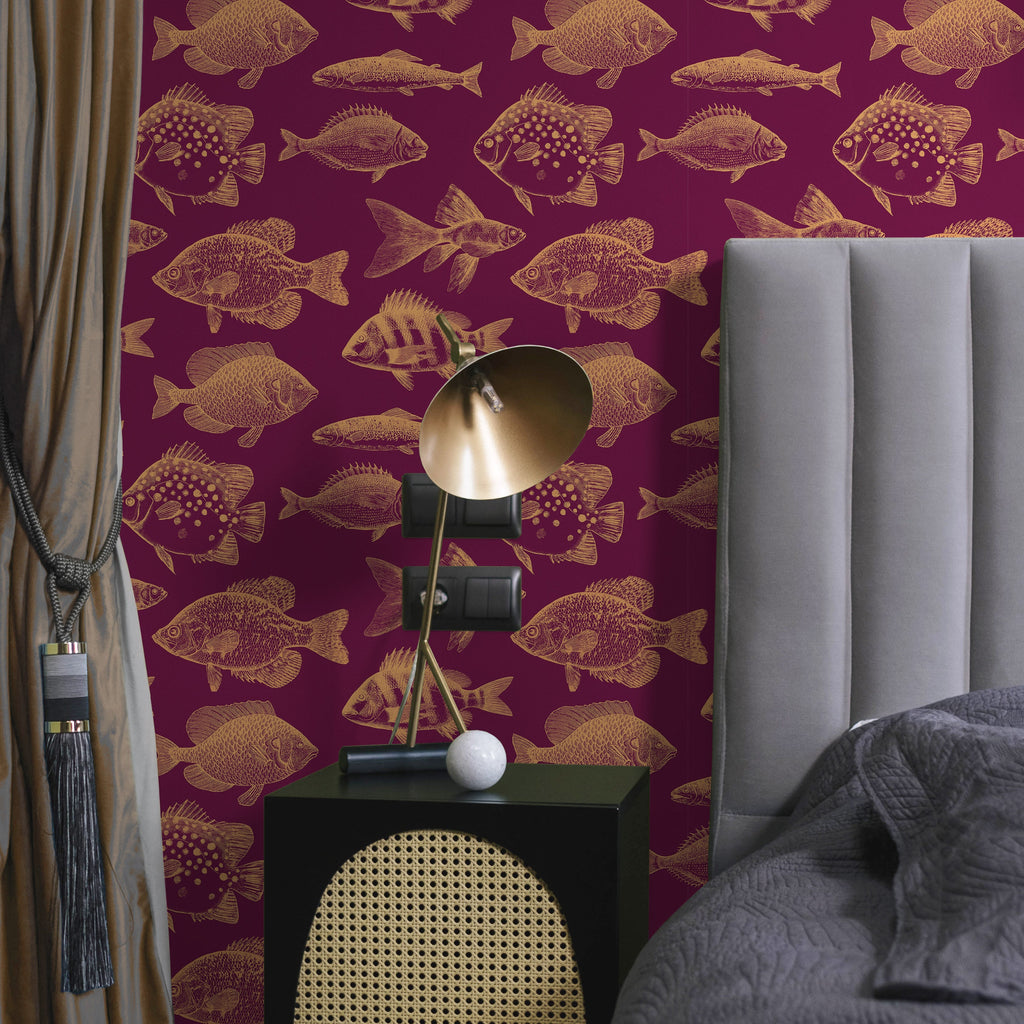 Fish in Wine Peel and Stick Wallpaper, Removable Wallpaper, Traditional Wallpaper | DeccoPrint