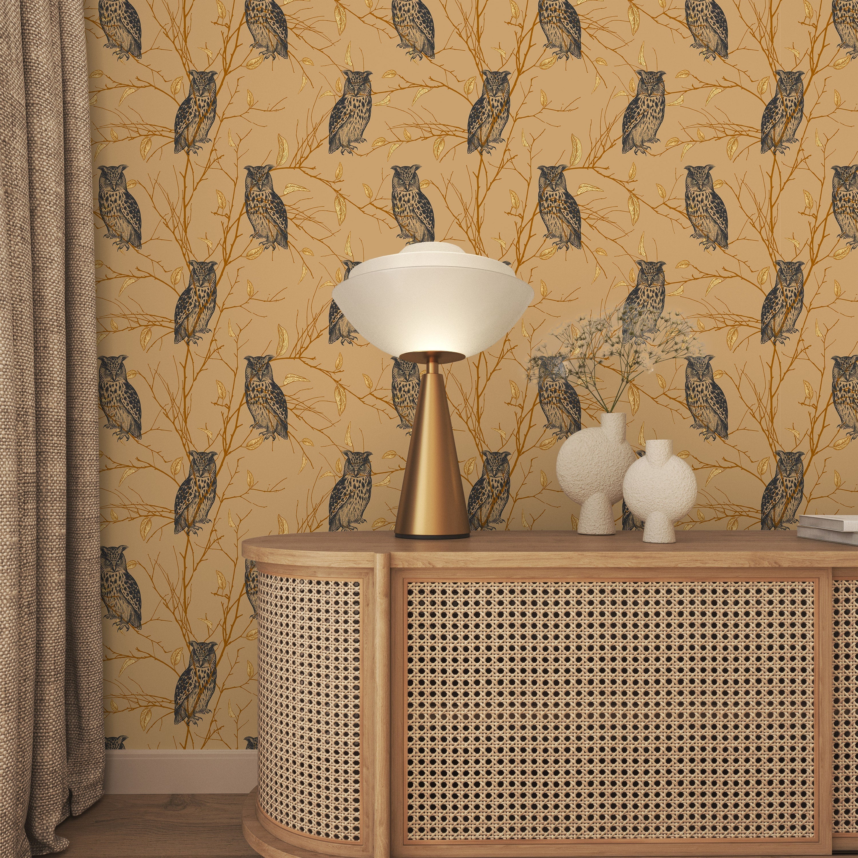 Forest Owls Peel and Stick Wallpaper, Removable Wallpaper, Traditional Wallpaper | DeccoPrint