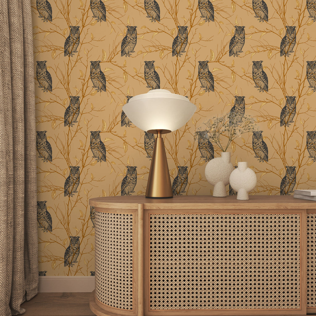 Forest Owls Peel and Stick Wallpaper, Removable Wallpaper, Traditional Wallpaper | DeccoPrint