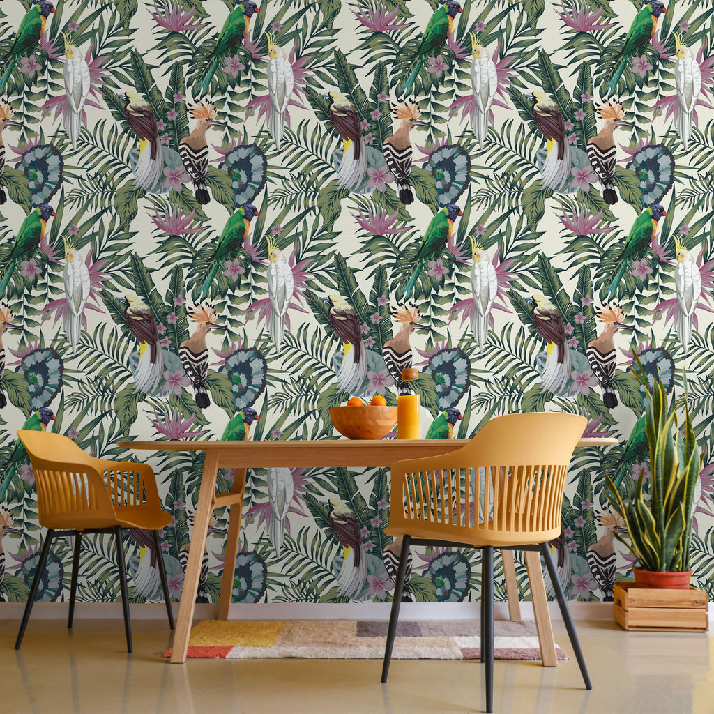 Tropical Birds Peel and Stick Wallpaper, Removable Wallpaper, Traditional Wallpaper | DeccoPrint