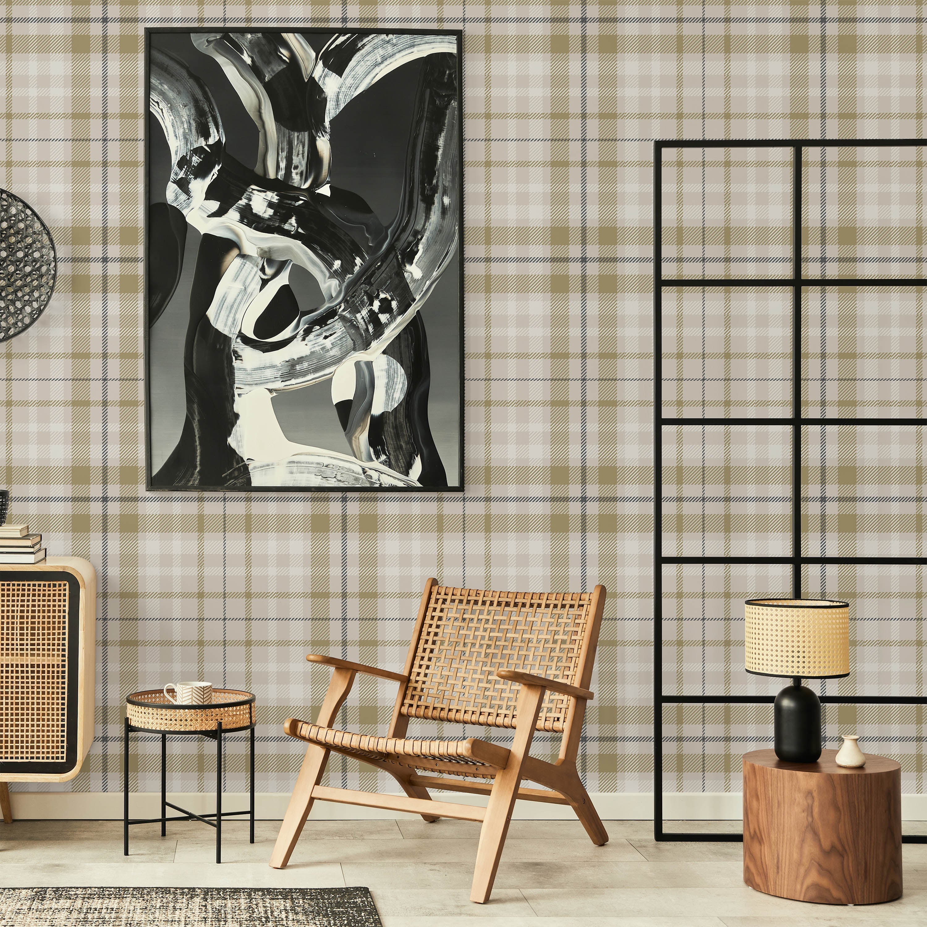 Taupe Plaid Peel and Stick Wallpaper, Removable Wallpaper, Traditional Wallpaper | DeccoPrint