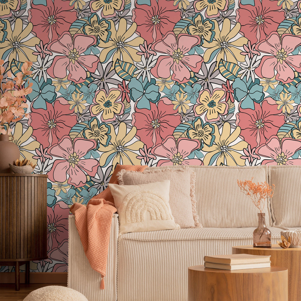 Summer Flowers Peel and Stick Wallpaper, Removable Wallpaper, Traditional Wallpaper | DeccoPrint
