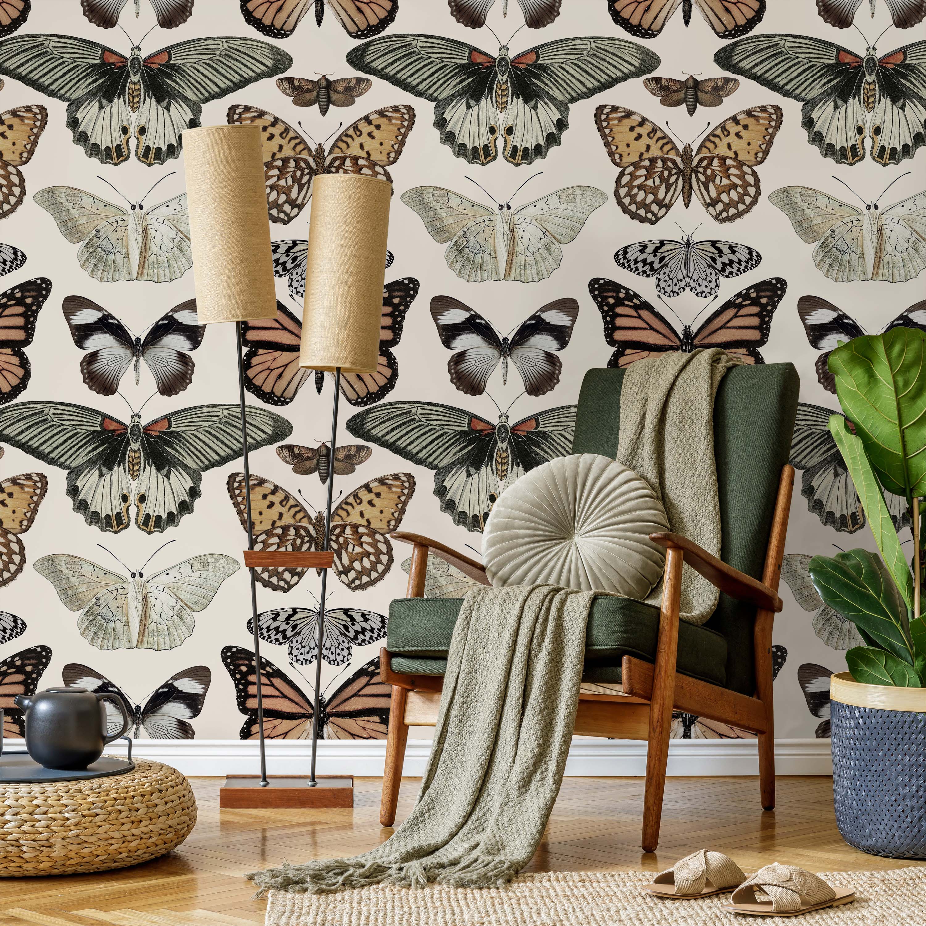 Vintage Butterfly Peel and Stick Wallpaper, Removable Wallpaper, Traditional Wallpaper | DeccoPrint