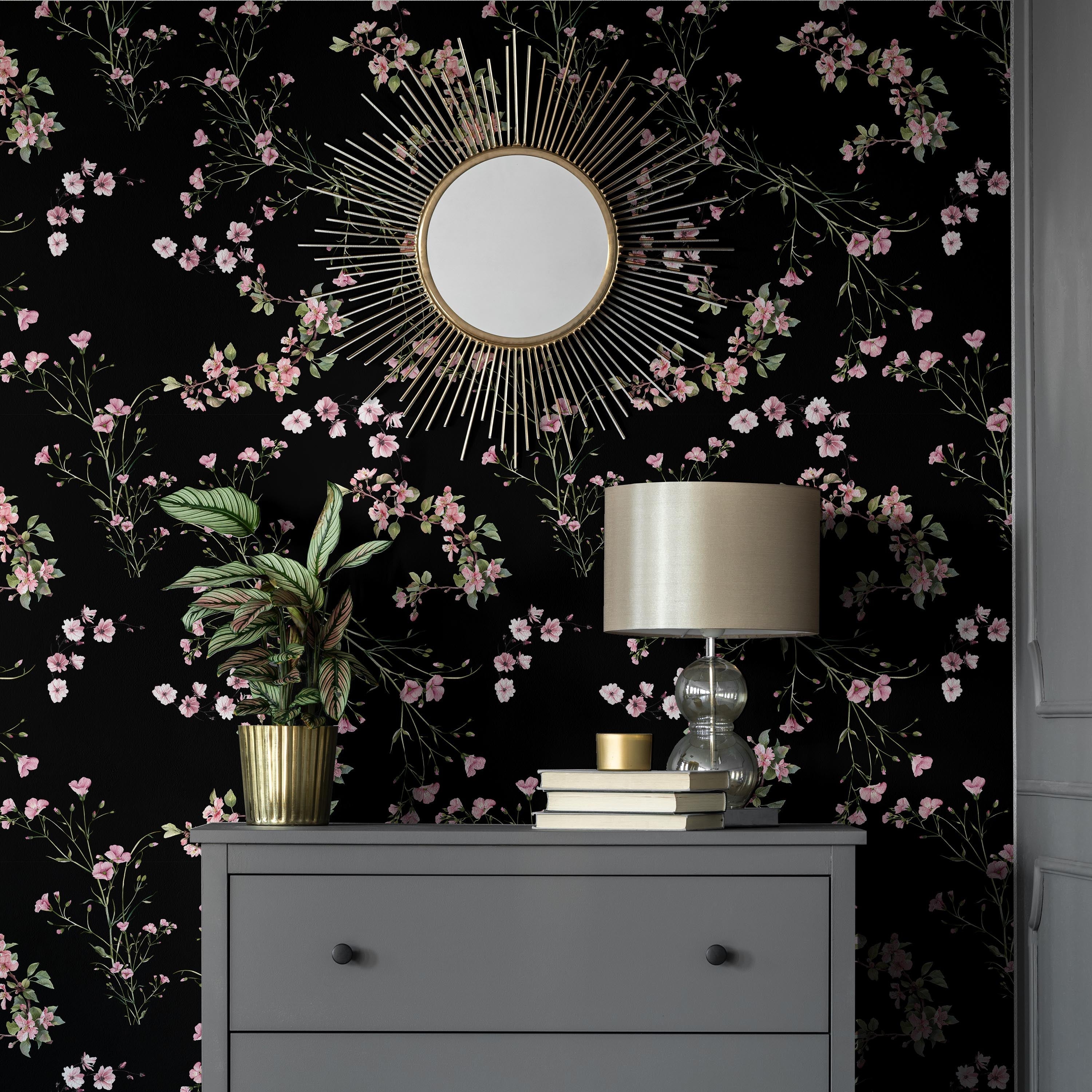 Leaves and Flowers Peel and Stick Wallpaper, Removable Wallpaper, Traditional Wallpaper | DeccoPrint