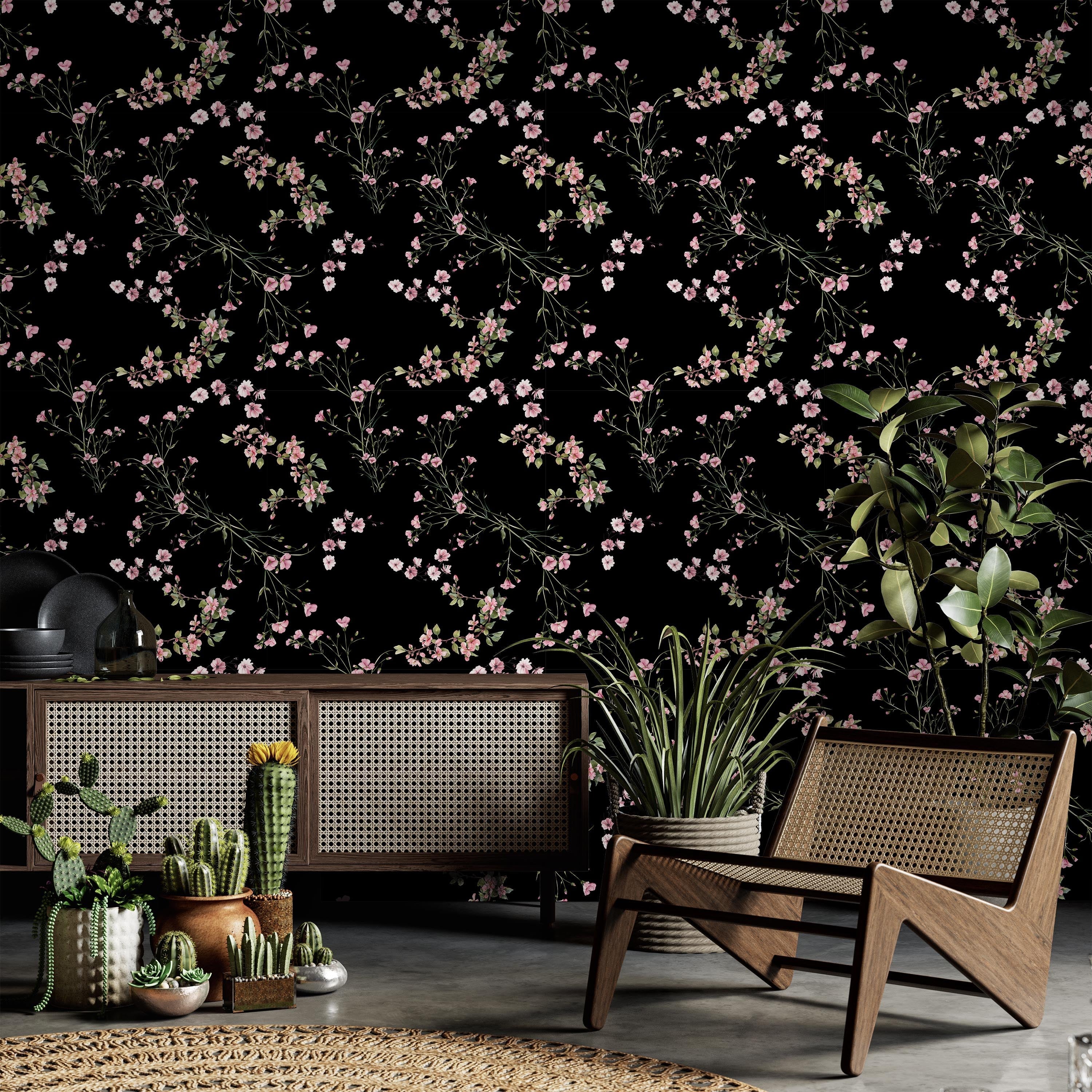 Leaves and Flowers Peel and Stick Wallpaper, Removable Wallpaper, Traditional Wallpaper | DeccoPrint